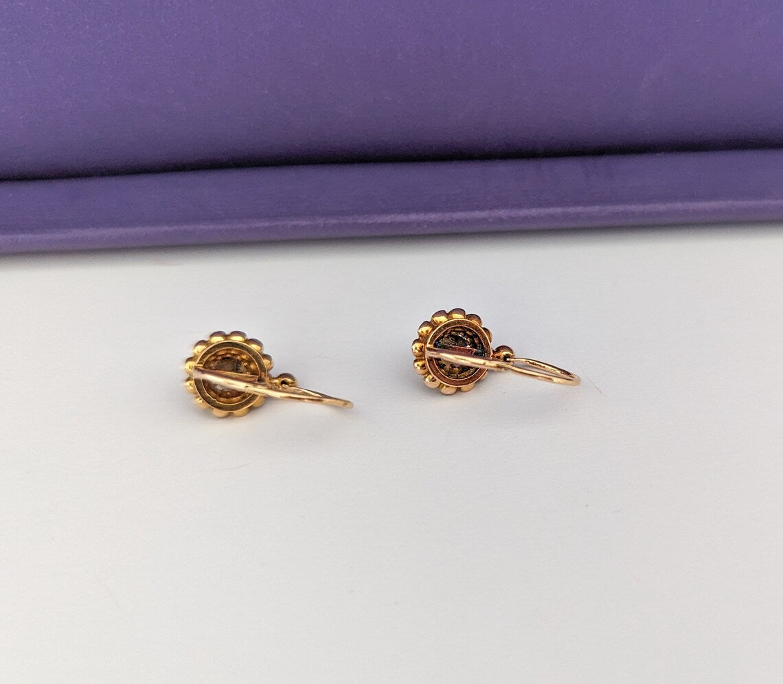 18K Gold & Pearl Antique Dormeuses Victorian Pearl Earrings 18ct Gold French earrings Antique 18K Gold Earrings gift for her Pearl Earrings