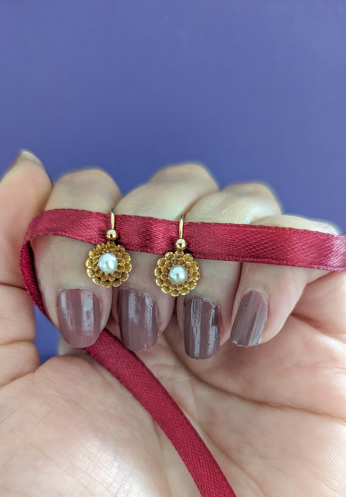 18K Gold & Pearl Antique Dormeuses Victorian Pearl Earrings 18ct Gold French earrings Antique 18K Gold Earrings gift for her Pearl Earrings