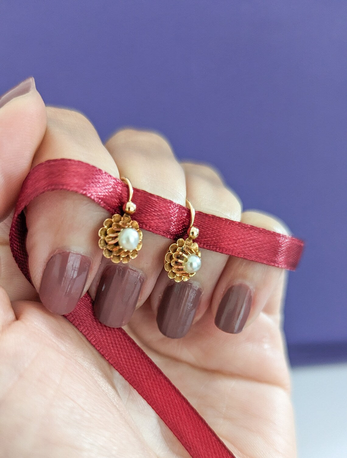 18K Gold & Pearl Antique Dormeuses Victorian Pearl Earrings 18ct Gold French earrings Antique 18K Gold Earrings gift for her Pearl Earrings