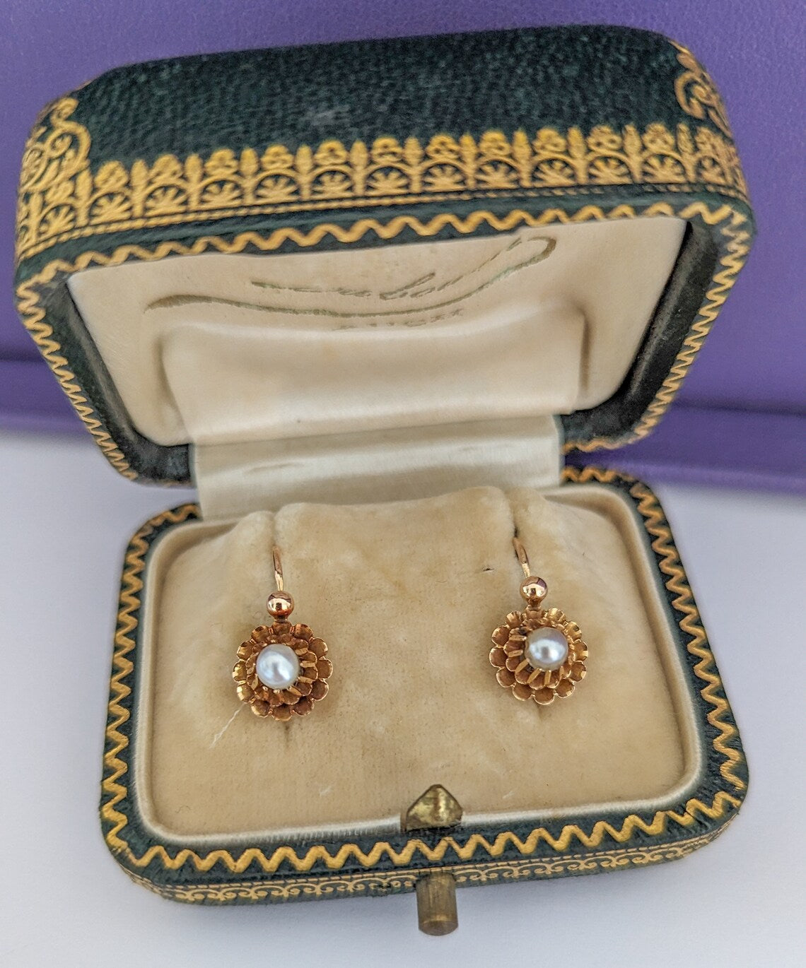 18K Gold & Pearl Antique Dormeuses Victorian Pearl Earrings 18ct Gold French earrings Antique 18K Gold Earrings gift for her Pearl Earrings