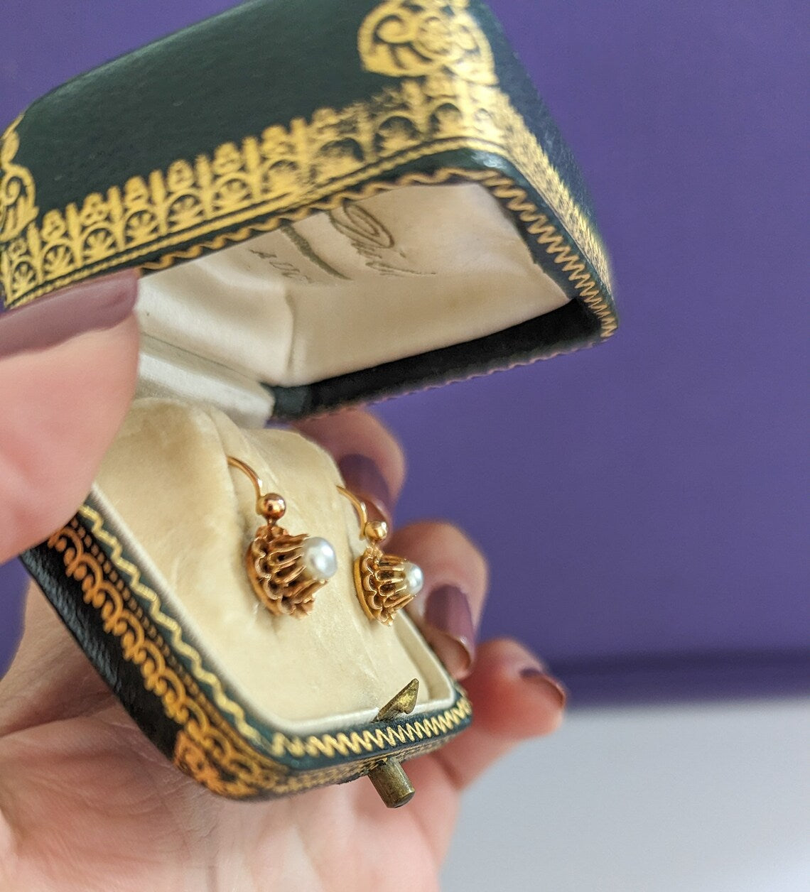 18K Gold & Pearl Antique Dormeuses Victorian Pearl Earrings 18ct Gold French earrings Antique 18K Gold Earrings gift for her Pearl Earrings