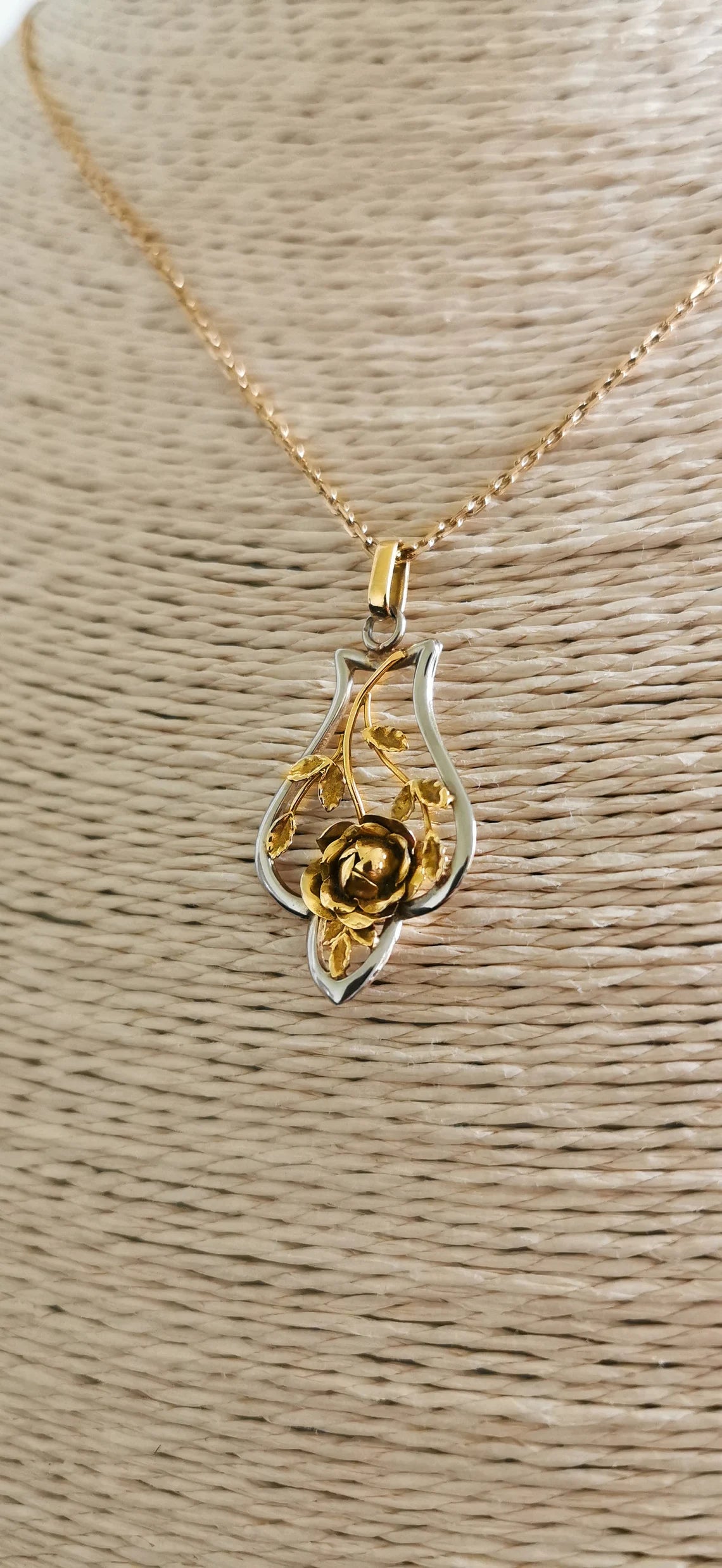 18K Pendant Art Nouveau Pendant and Chain Art Nouveau Antique French Pendant Antique 1900 French Art nouveau Rose and leaf pendant