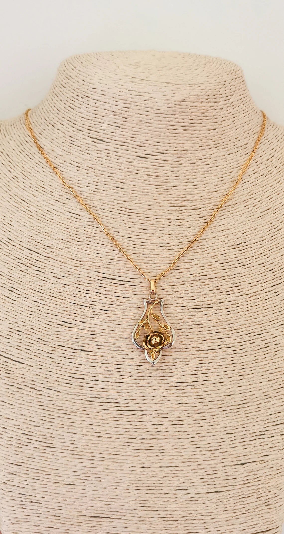 18K Pendant Art Nouveau Pendant and Chain Art Nouveau Antique French Pendant Antique 1900 French Art nouveau Rose and leaf pendant