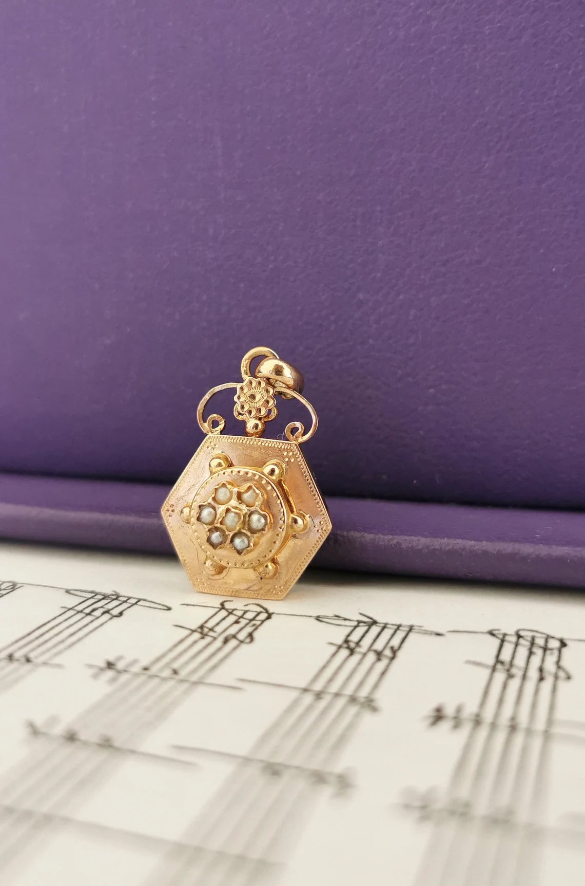 18K Pendant Edwardian pendant Antique French 18K Gold pendant with natural seed pearl gift for her Antique Seed Pearl Pendant gift for wife