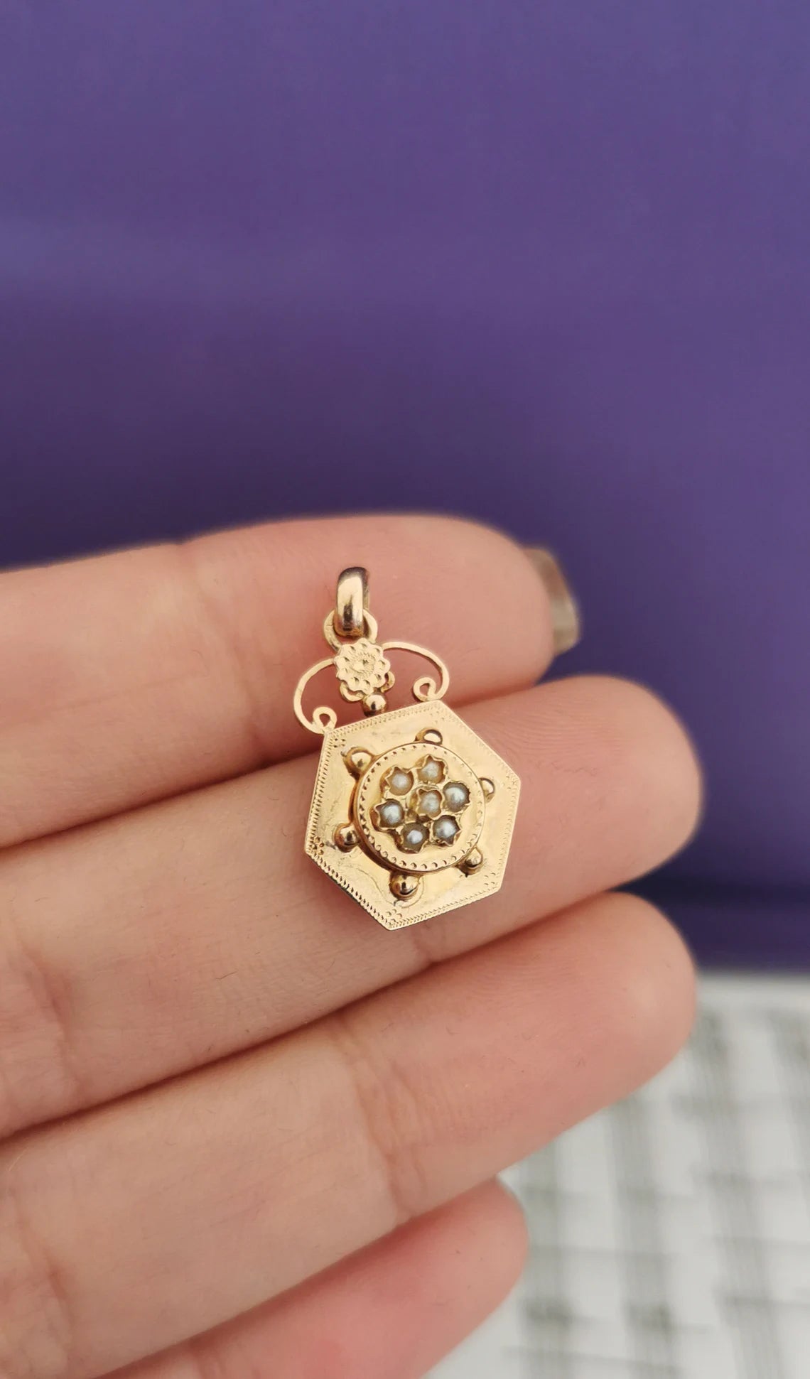 18K Pendant Edwardian pendant Antique French 18K Gold pendant with natural seed pearl gift for her Antique Seed Pearl Pendant gift for wife