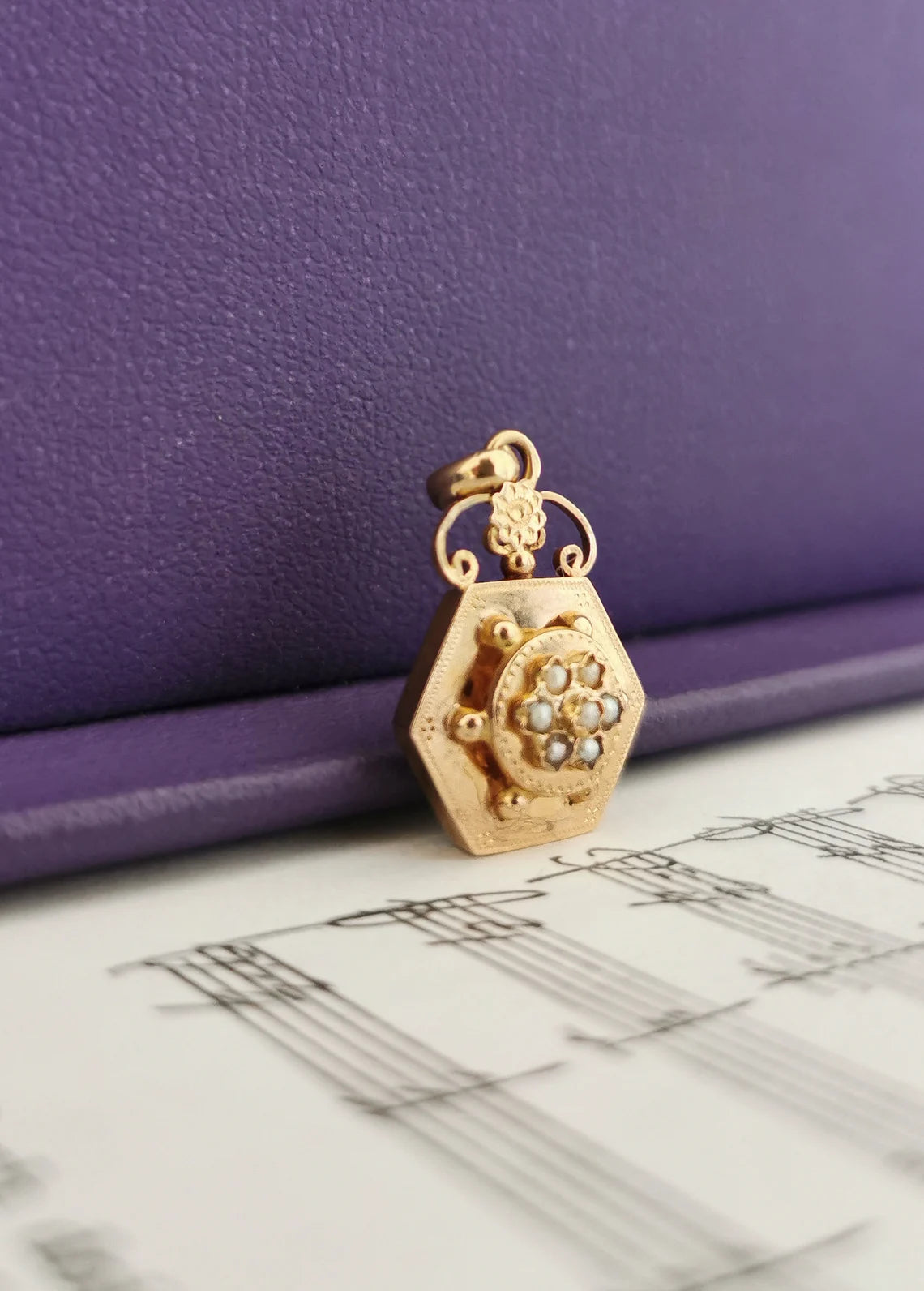 18K Pendant Edwardian pendant Antique French 18K Gold pendant with natural seed pearl gift for her Antique Seed Pearl Pendant gift for wife