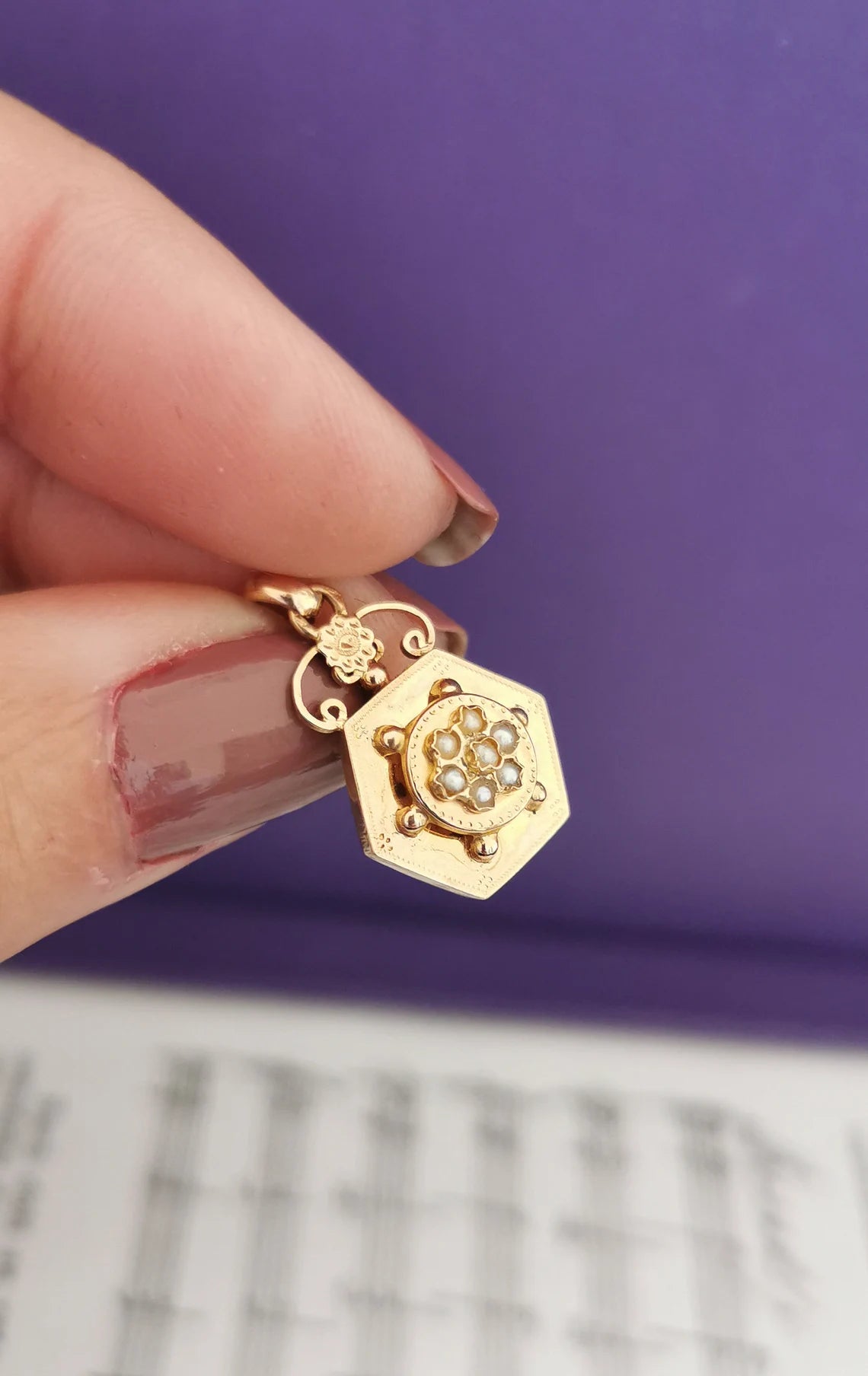 18K Pendant Edwardian pendant Antique French 18K Gold pendant with natural seed pearl gift for her Antique Seed Pearl Pendant gift for wife