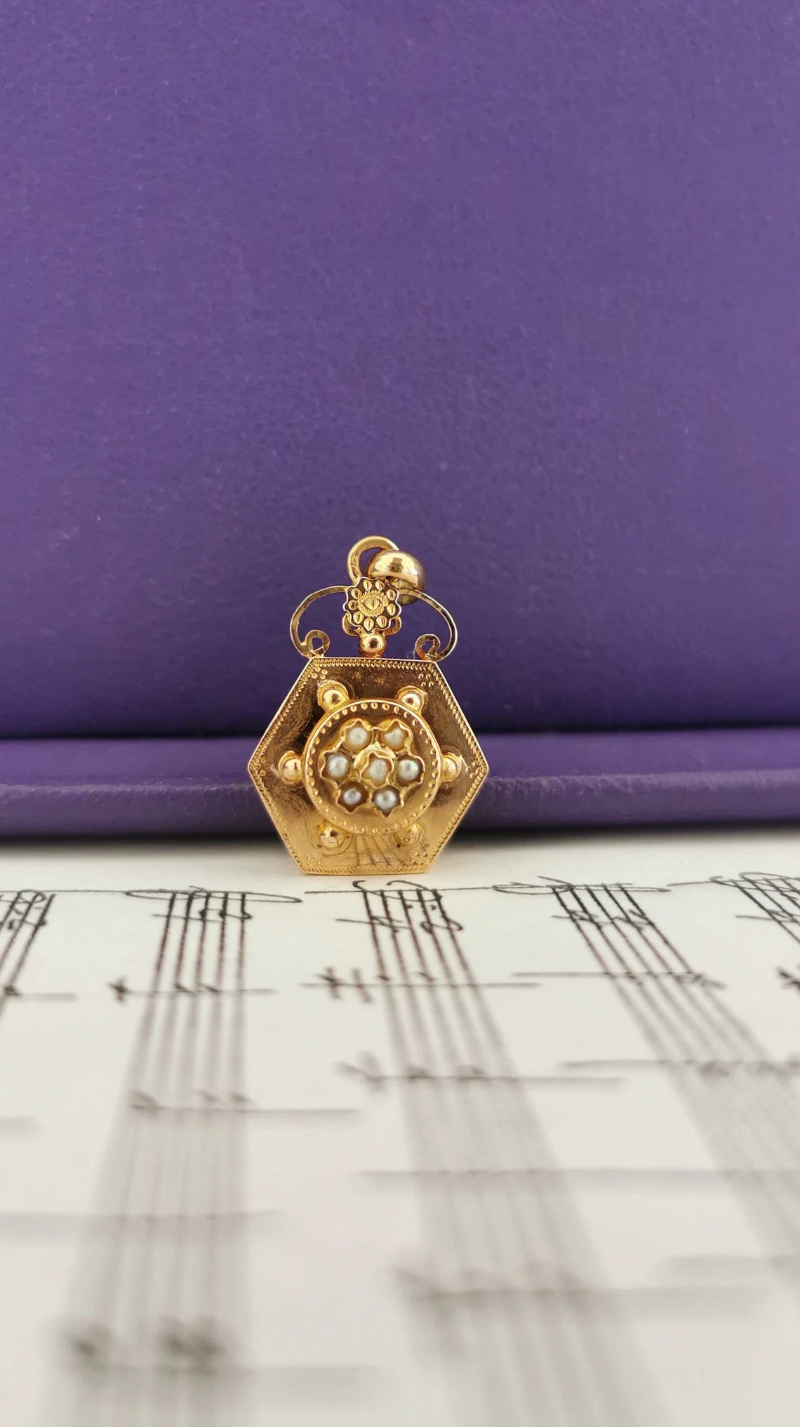 18K Pendant Edwardian pendant Antique French 18K Gold pendant with natural seed pearl gift for her Antique Seed Pearl Pendant gift for wife