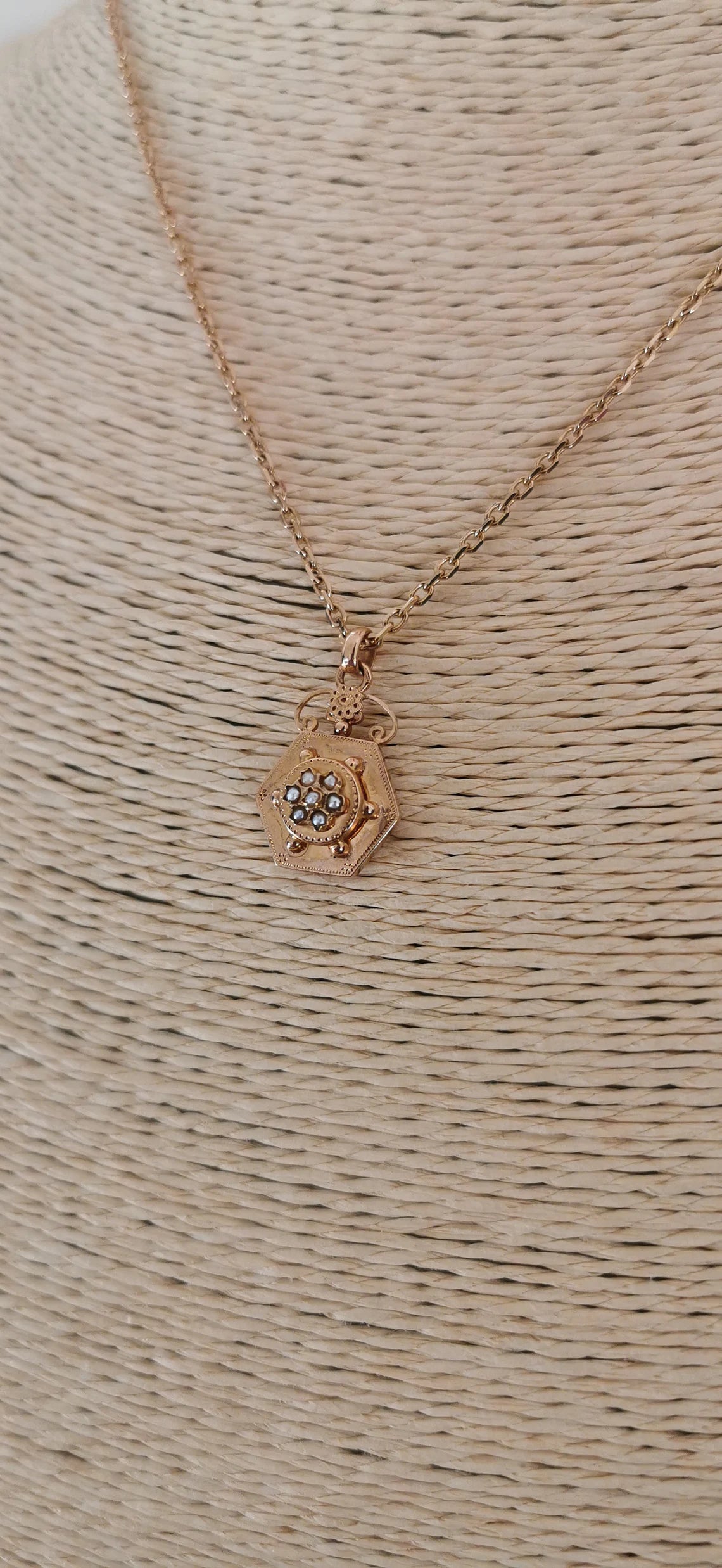 18K Pendant Edwardian pendant Antique French 18K Gold pendant with natural seed pearl gift for her Antique Seed Pearl Pendant gift for wife