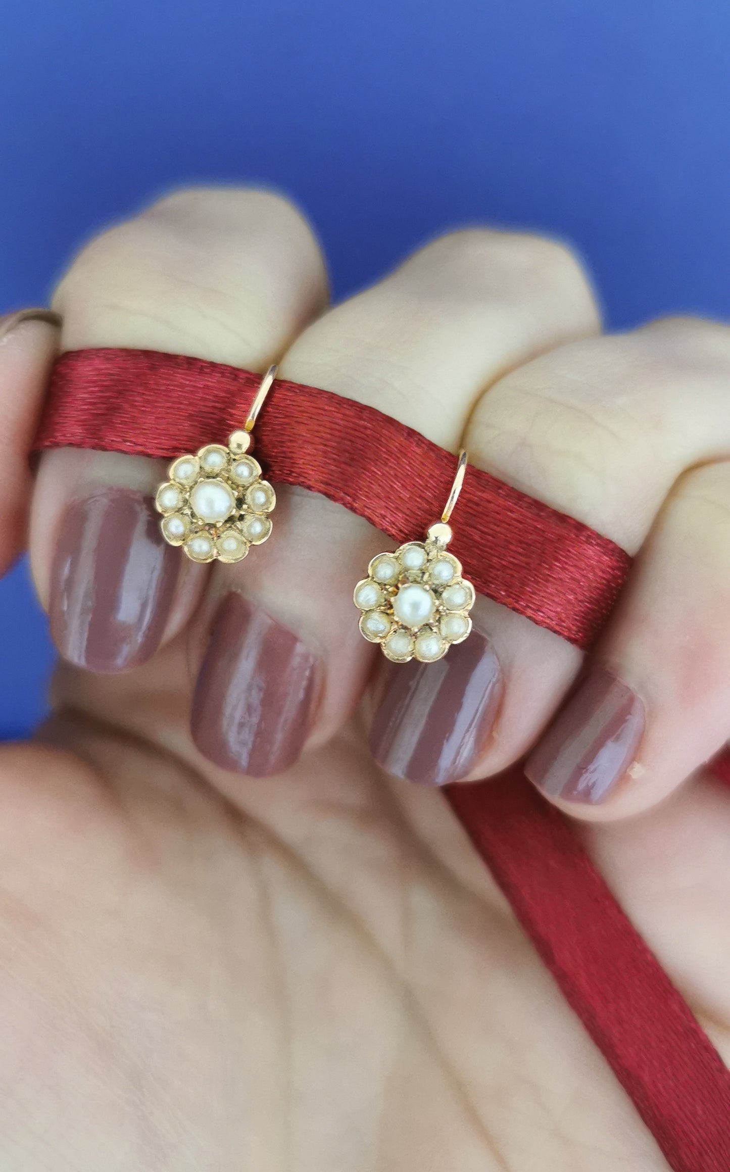 18k Gold Earrings Antique Dormeuses Victorian Earrings Gold Earrings with natural seed pearl Napoleon III 18 K Gold Earrings