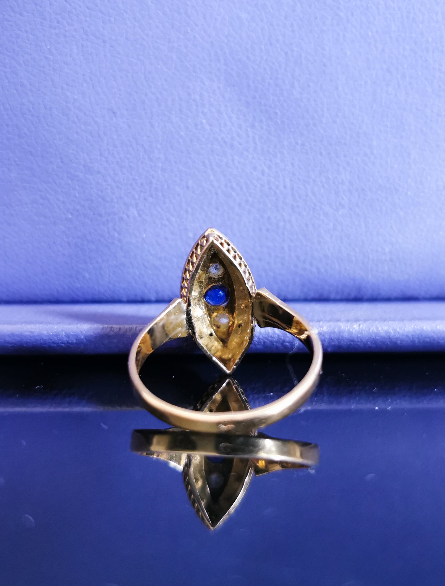 1880s Antique 18k Navette cluster ring Diamond & Pearl Marquise Ring