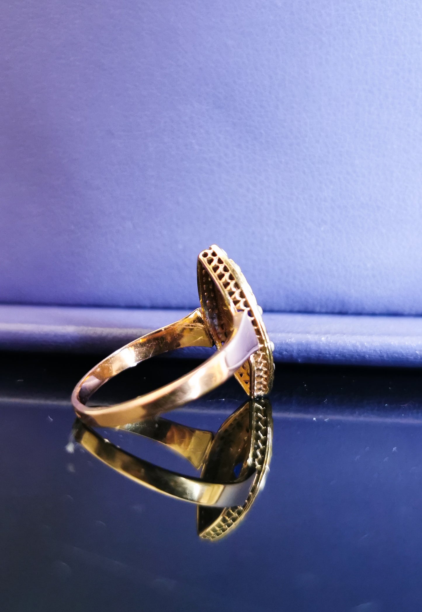 1880s Antique 18k Navette cluster ring Diamond & Pearl Marquise Ring