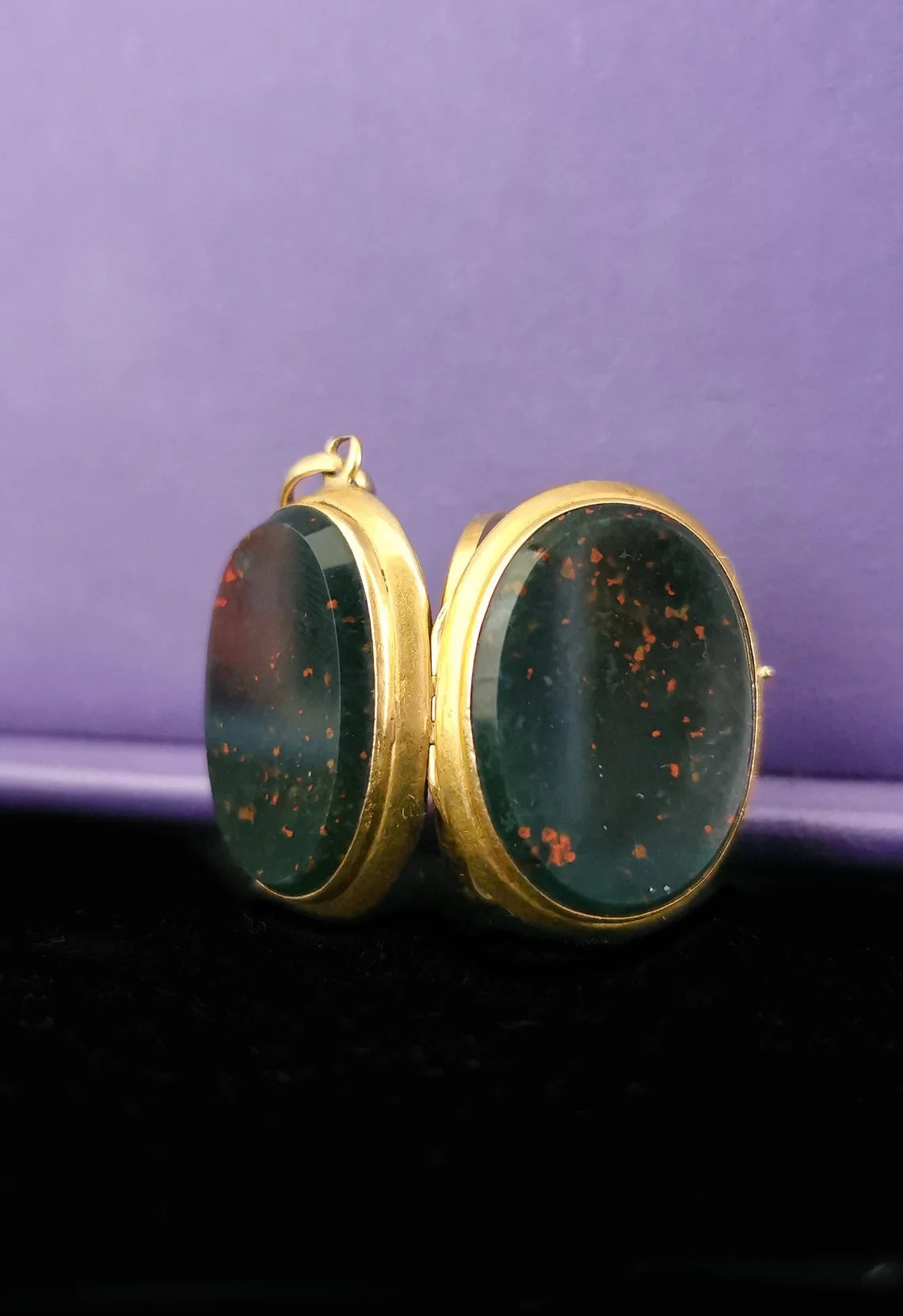 18ct Antique victorian Locket 1850 s Victorian Blood stone locket with glass partition napoleon III locket Antique French Locket