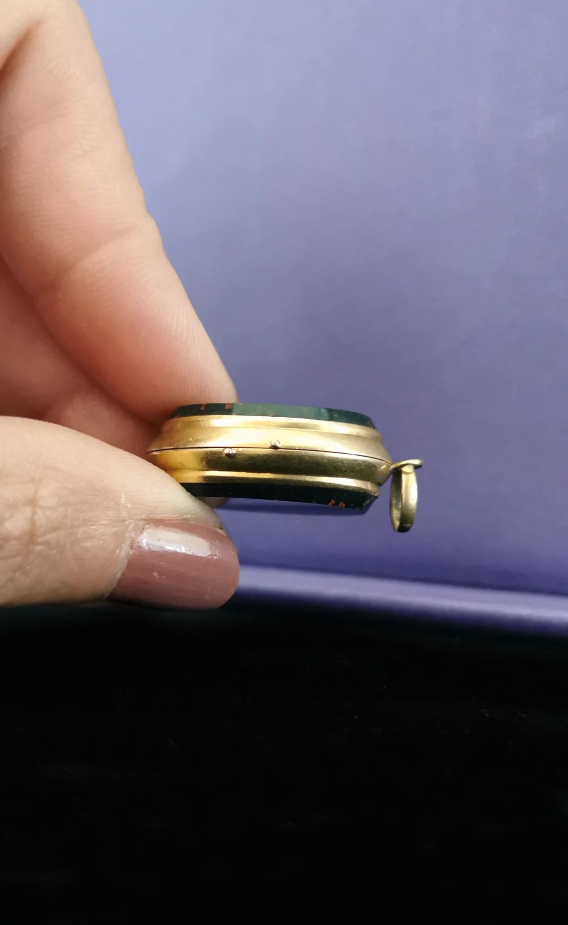 18ct Antique victorian Locket 1850 s Victorian Blood stone locket with glass partition napoleon III locket Antique French Locket