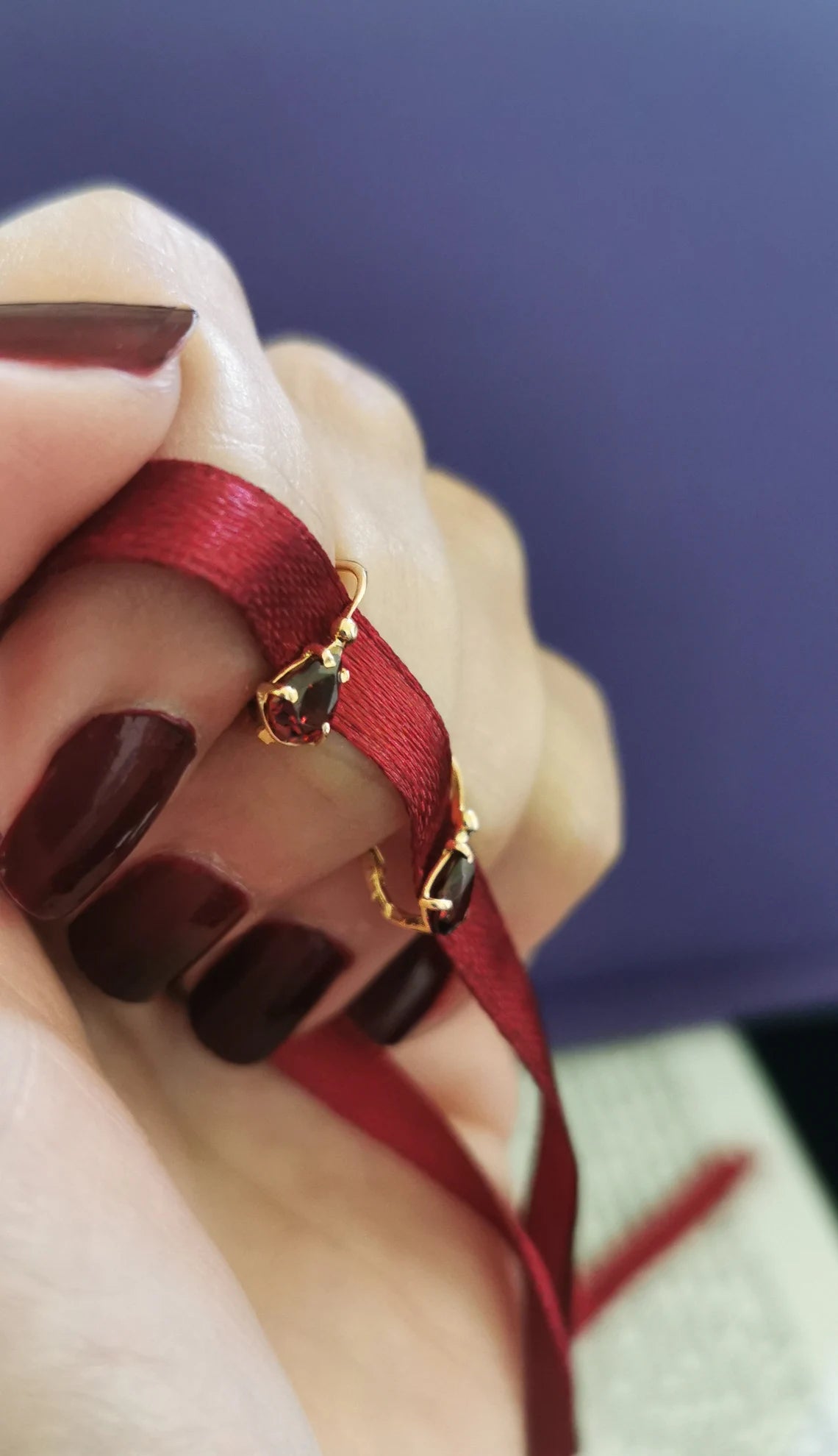 18k Gold Garnet sleeper earrings Antique Earrings 18K drop earrings with garnet stones Antique earrings gift for wife