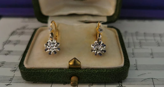 1930s 18K Diamond Earrings Art Deco Earrings 18k Drop Earrings Antique French Sleeper Earrings Antique Diamond earrings gift for her