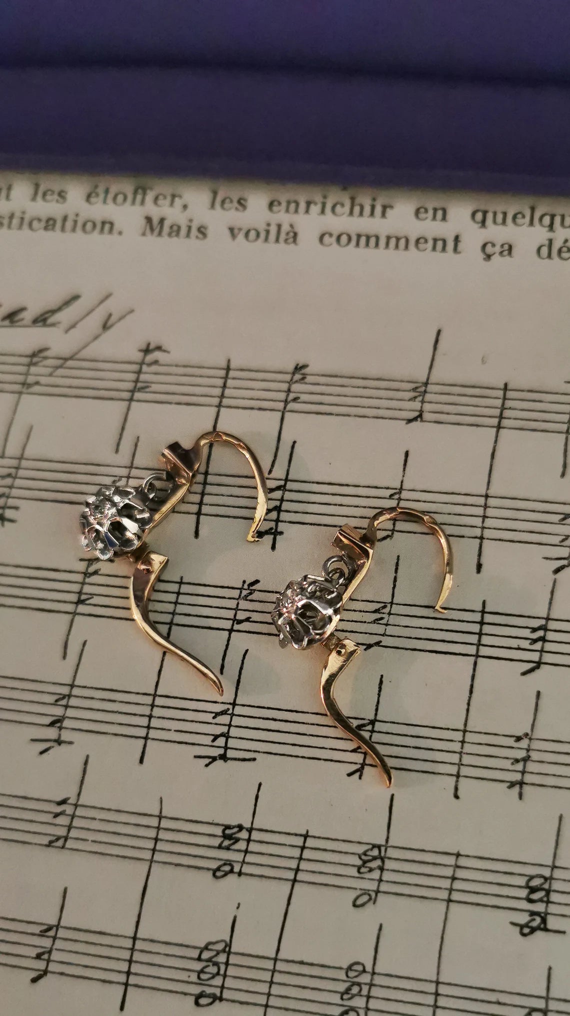 1930s 18K Diamond Earrings Art Deco Earrings 18k Drop Earrings Antique French Sleeper Earrings Antique Diamond earrings gift for her