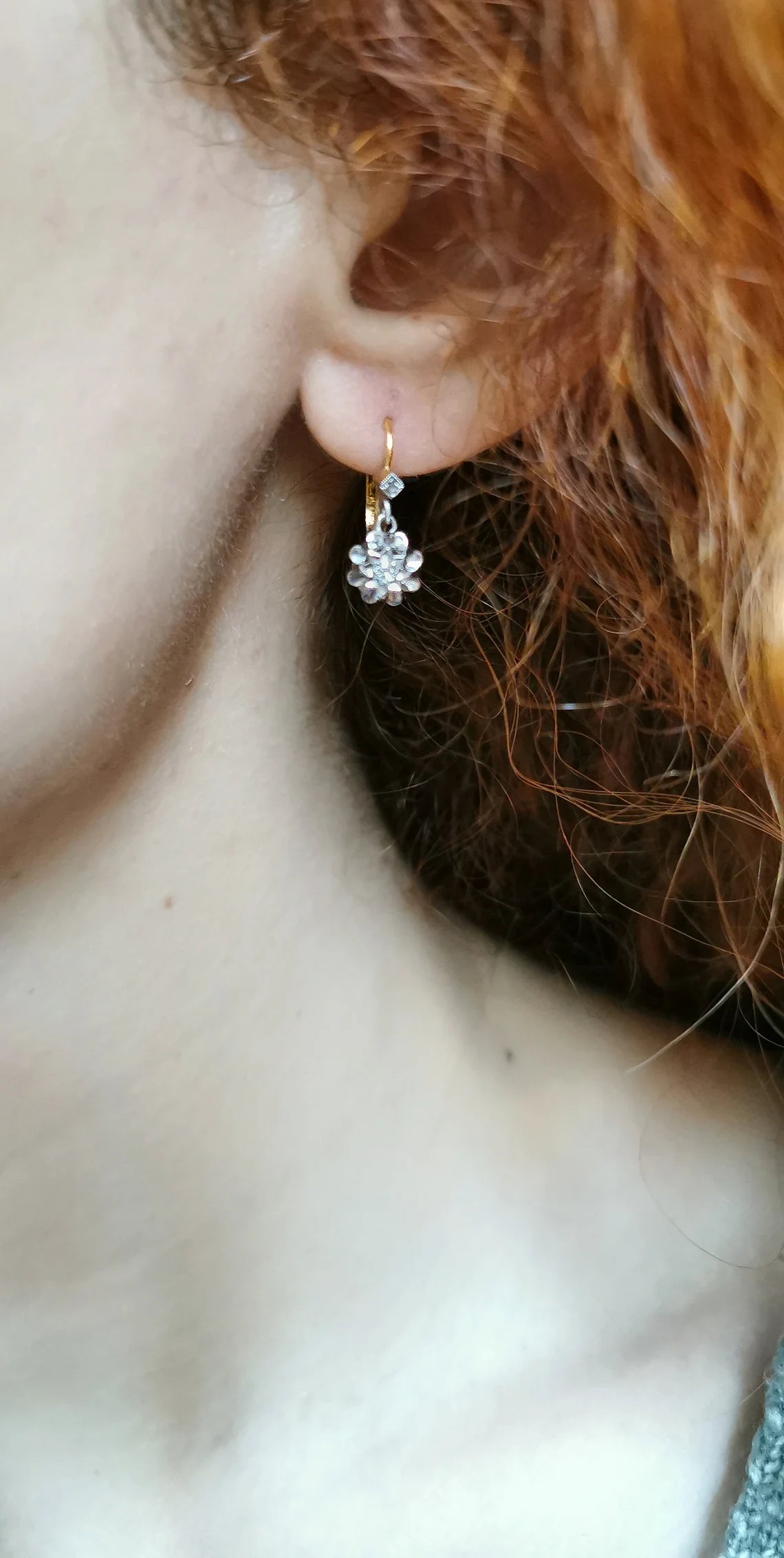 1930s 18K Diamond Earrings Art Deco Earrings 18k Drop Earrings Antique French Sleeper Earrings Antique Diamond earrings gift for her