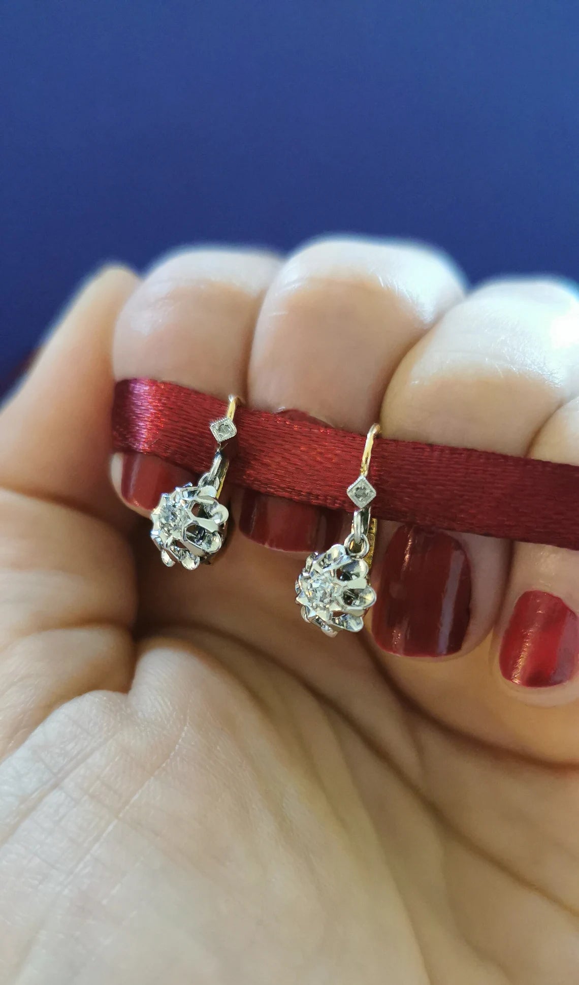 1930s 18K Diamond Earrings Art Deco Earrings 18k Drop Earrings Antique French Sleeper Earrings Antique Diamond earrings gift for her