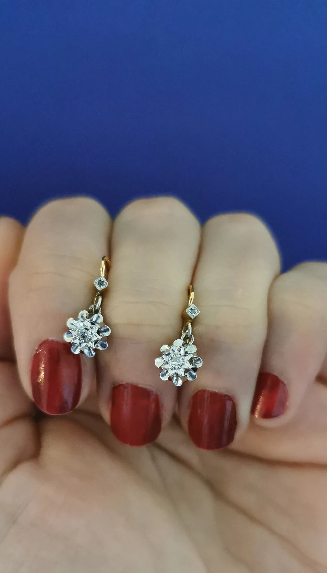 1930s 18K Diamond Earrings Art Deco Earrings 18k Drop Earrings Antique French Sleeper Earrings Antique Diamond earrings gift for her