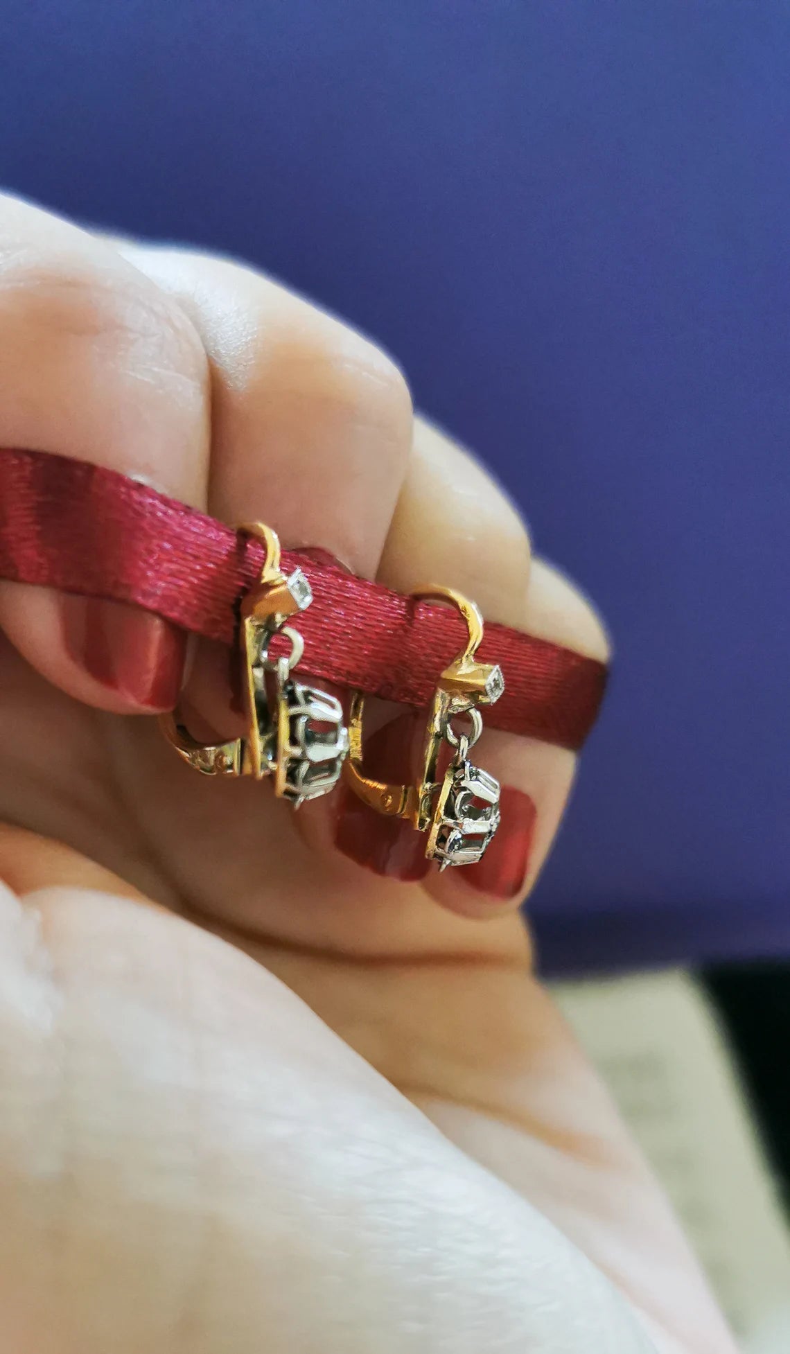 1930s 18K Diamond Earrings Art Deco Earrings 18k Drop Earrings Antique French Sleeper Earrings Antique Diamond earrings gift for her