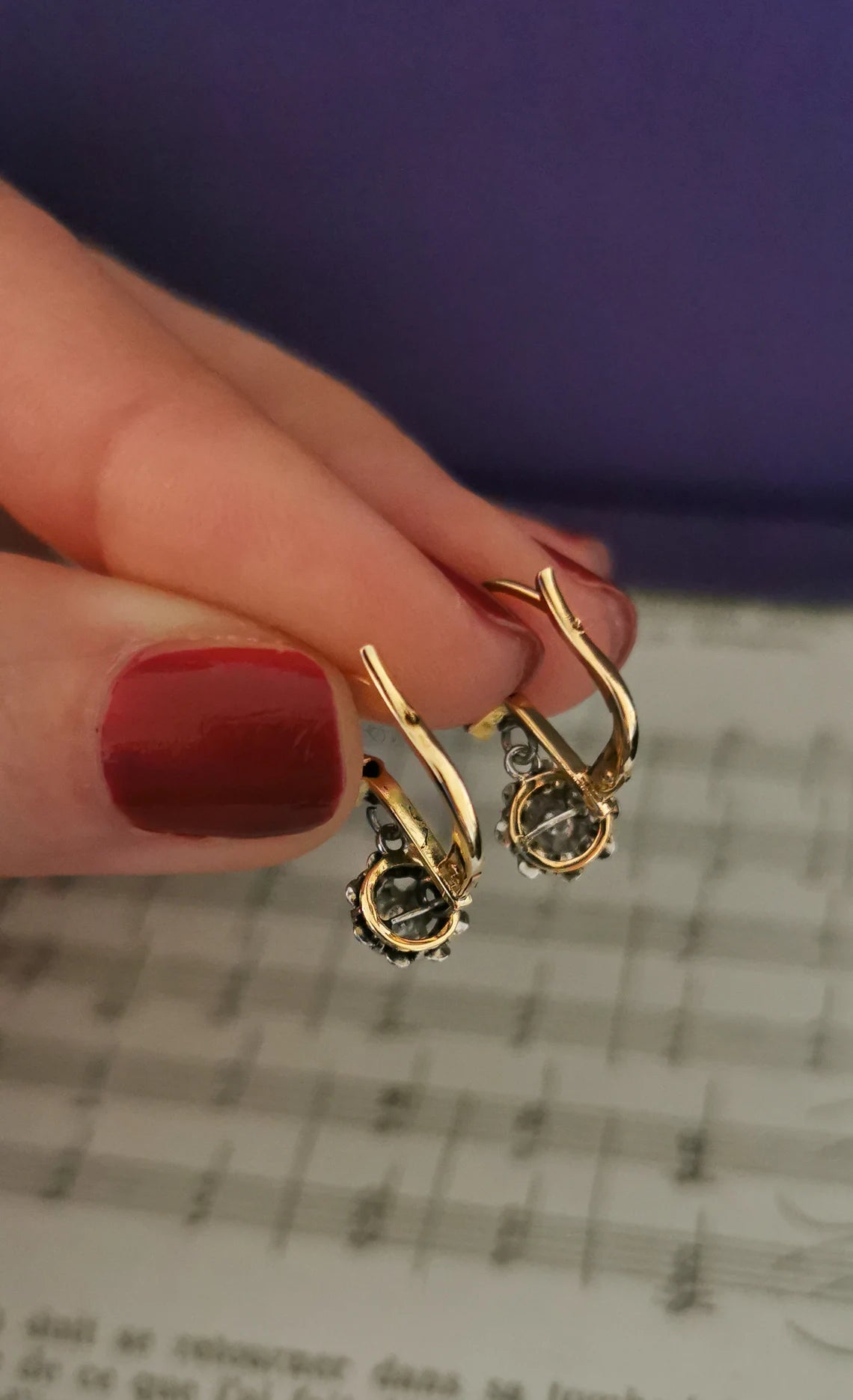 1930s 18K Diamond Earrings Art Deco Earrings 18k Drop Earrings Antique French Sleeper Earrings Antique Diamond earrings gift for her