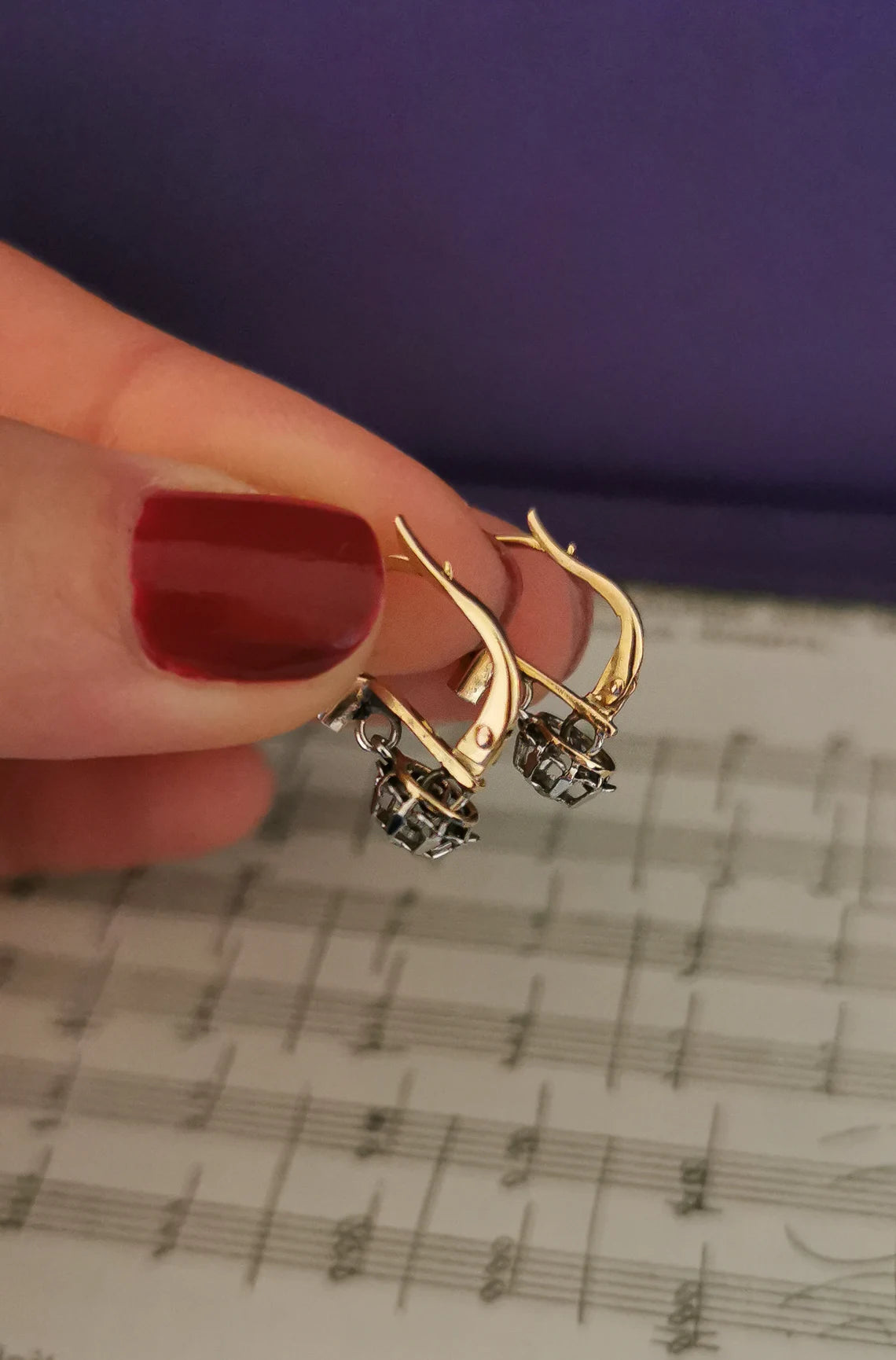 1930s 18K Diamond Earrings Art Deco Earrings 18k Drop Earrings Antique French Sleeper Earrings Antique Diamond earrings gift for her