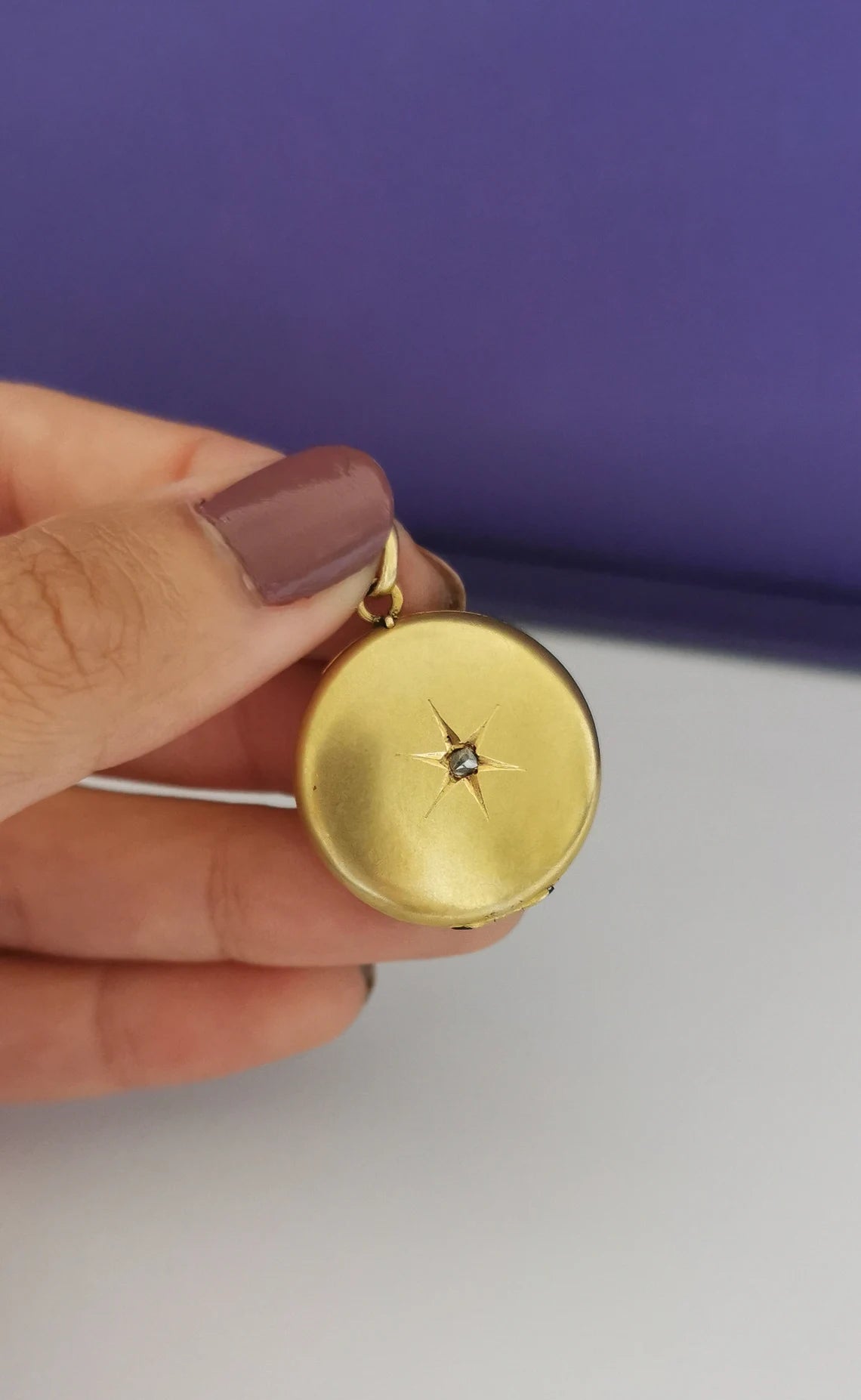 Antique 18K Gold and diamond 1910 Edwardian locket Gold locket starburst locket Gold Photo holder gift for her