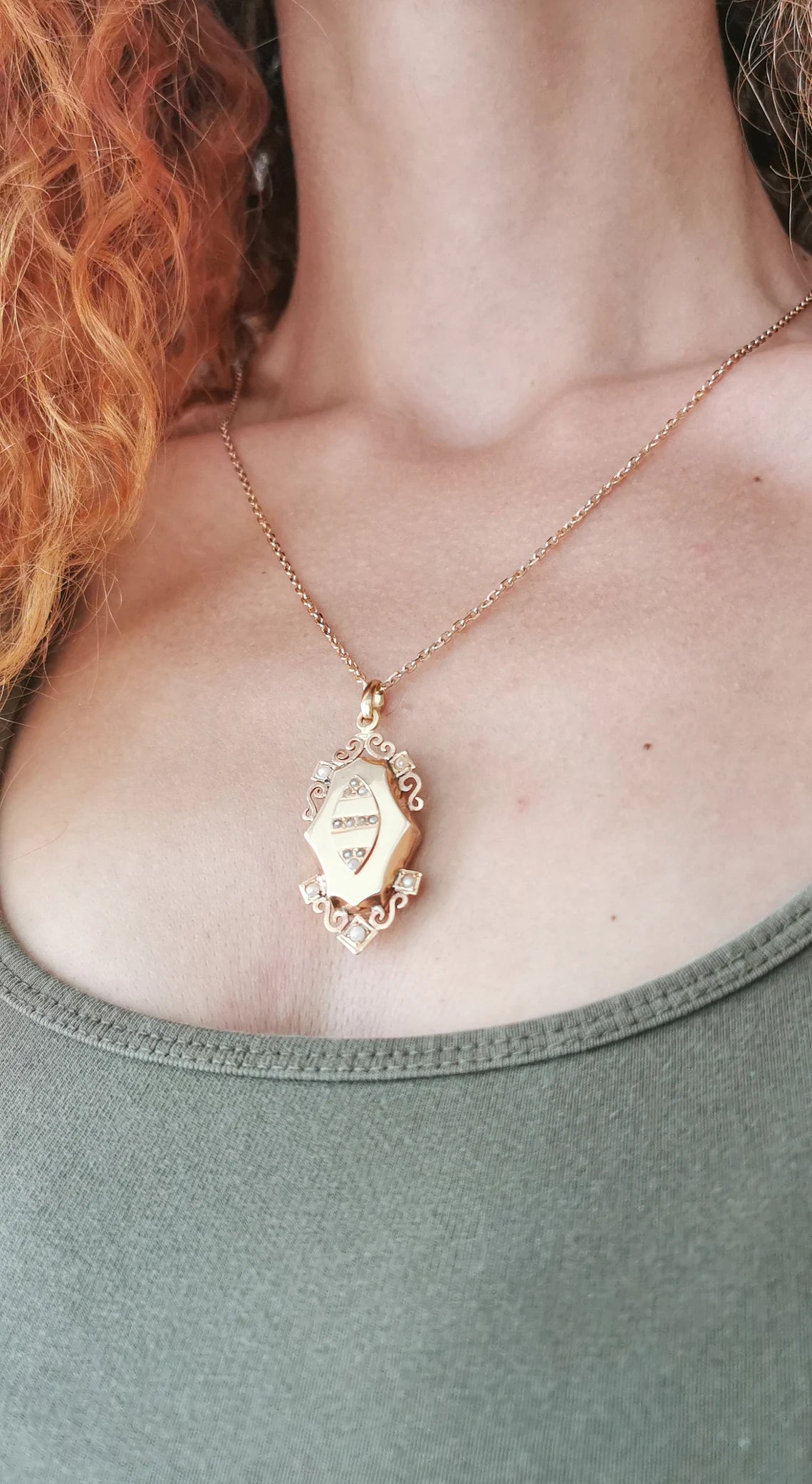 Antique 18K Victorian engraved locket with pearls Antique 18K Gold locket French Napoleon III Locket Gold Locket gift for her