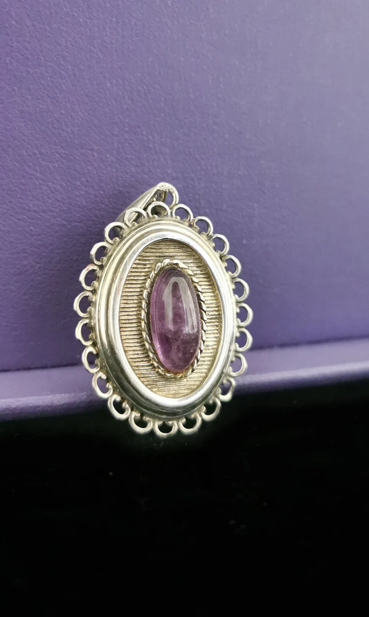 Antique Amethyst French 1900s Edwardian silver photo locket with designed engraved frame Photo Holder Gift for Her