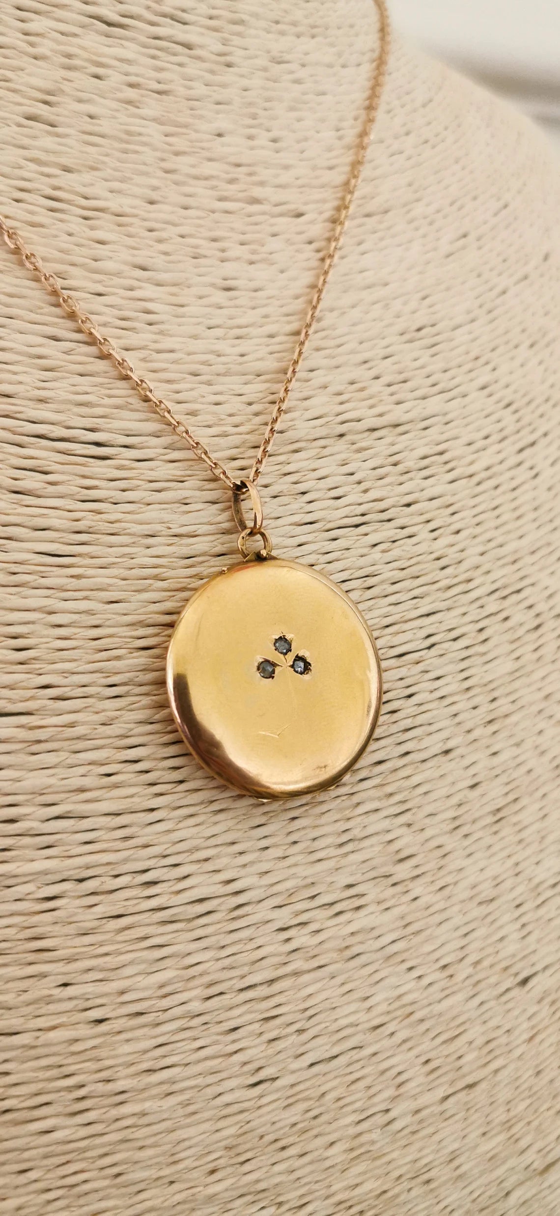 Antique Diamond 18K Gold Clover 1890 Art Nouveau locket Antique French lucky Gold locket Gold Photo holder gift for her