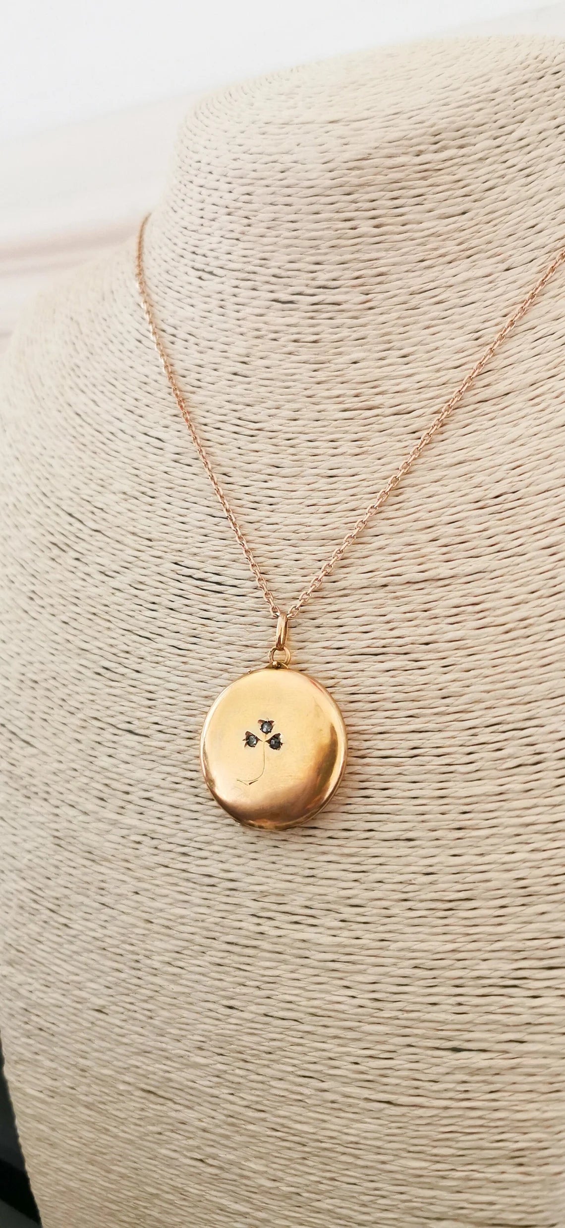 Antique Diamond 18K Gold Clover 1890 Art Nouveau locket Antique French lucky Gold locket Gold Photo holder gift for her