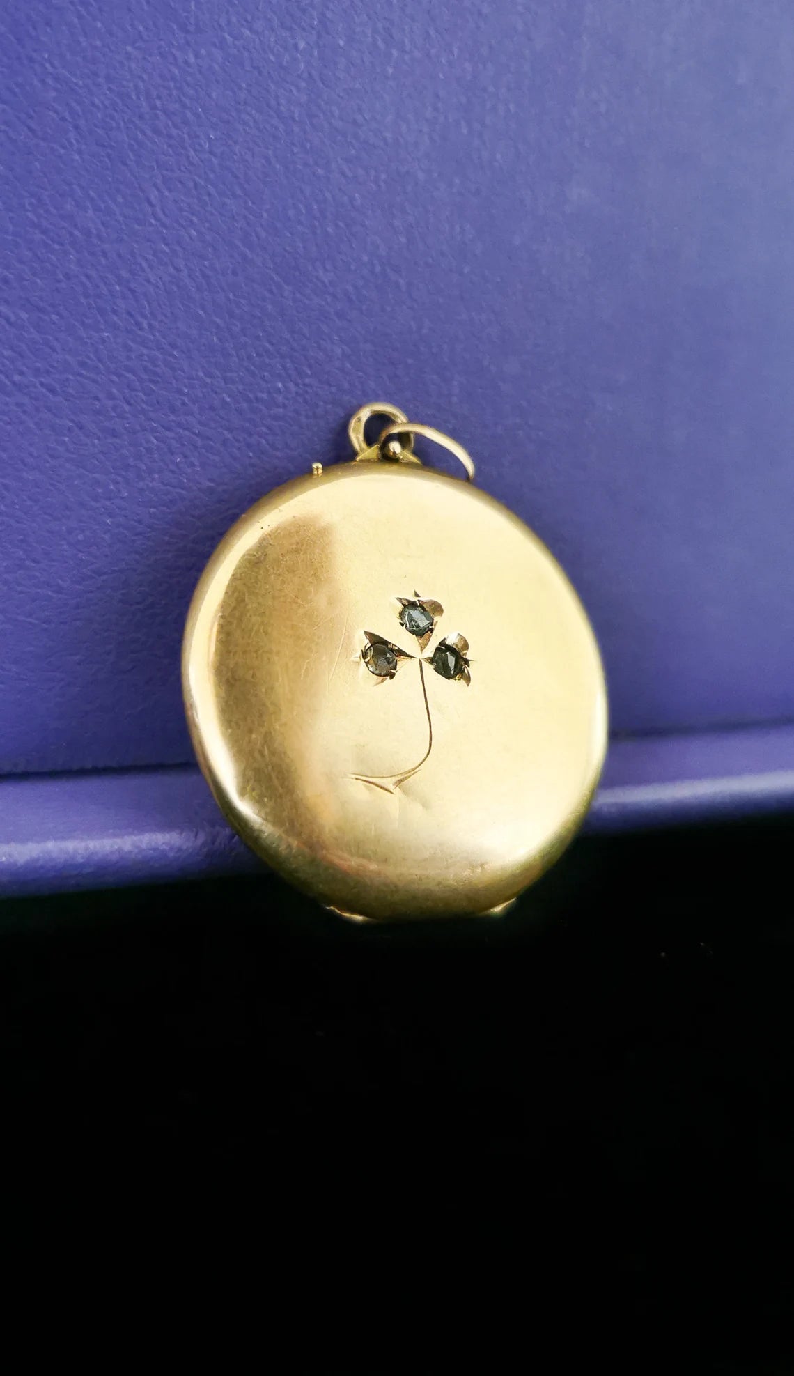 Antique Diamond 18K Gold Clover 1890 Art Nouveau locket Antique French lucky Gold locket Gold Photo holder gift for her