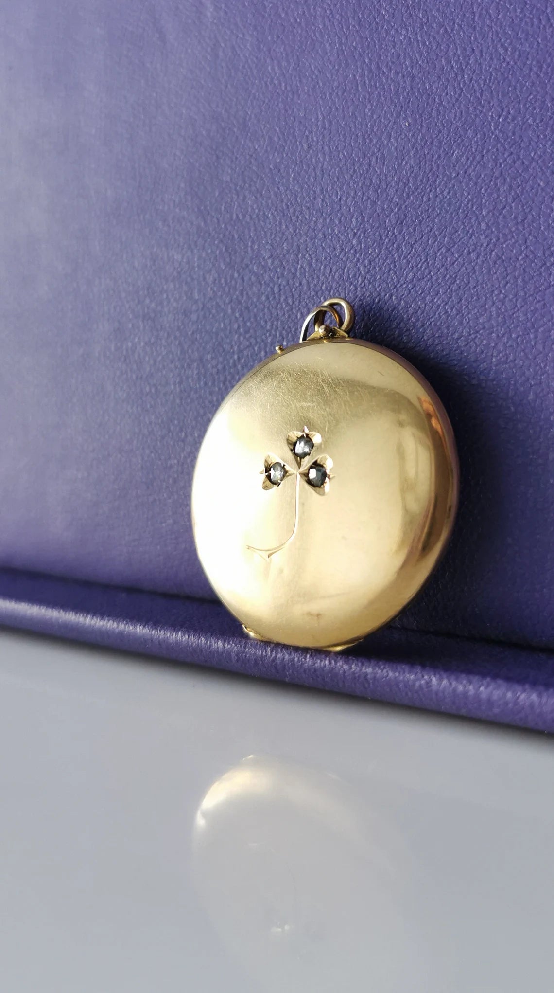 Antique Diamond 18K Gold Clover 1890 Art Nouveau locket Antique French lucky Gold locket Gold Photo holder gift for her