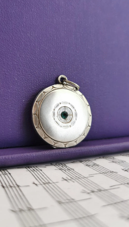 Antique French 1900s Edwardian silver photo locket with reed and cross hatch frame Photo Holder Gift for Her Vintage pendant Photo holder