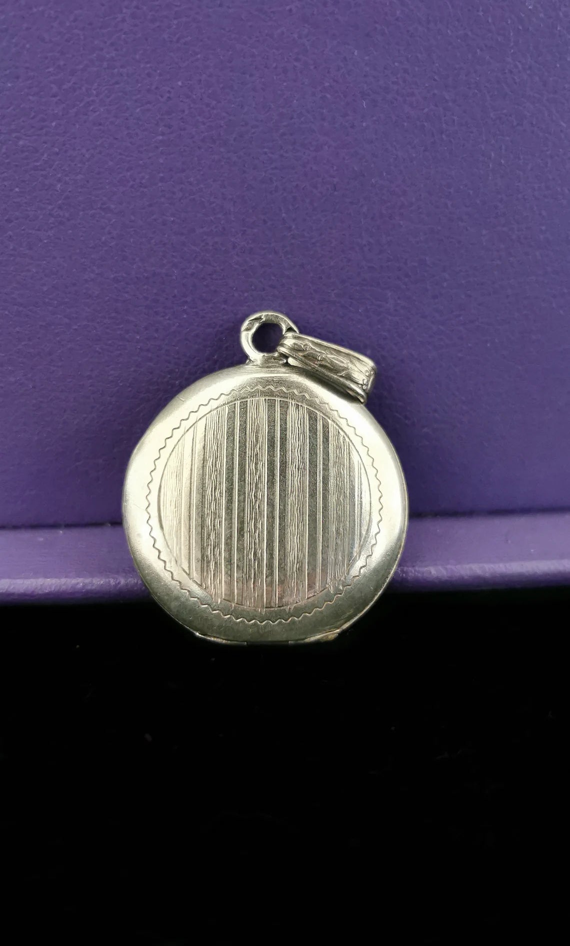 Antique French 1900s Edwardian silver photo locket with reed and cross hatch frame Photo Holder Gift for him Gift for Her Vintage pendant