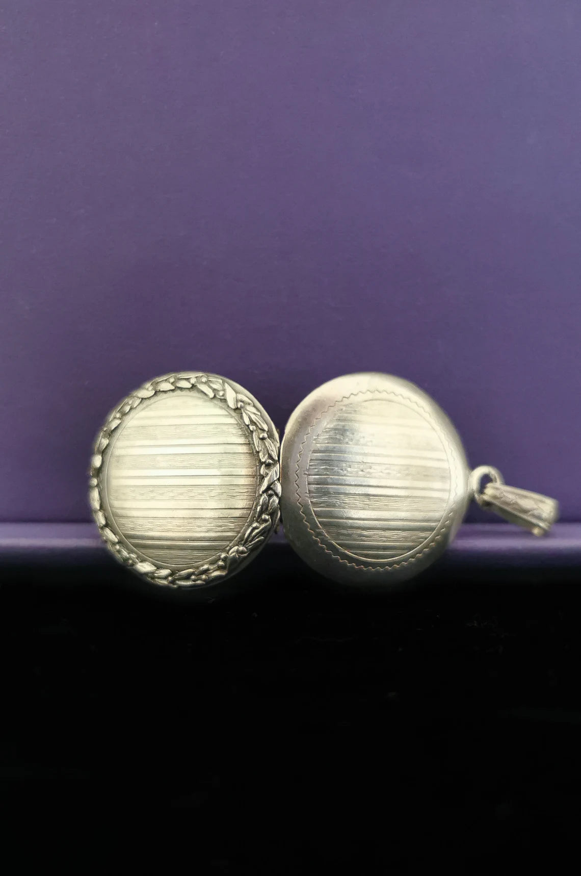 Antique French 1900s Edwardian silver photo locket with reed and cross hatch frame Photo Holder Gift for him Gift for Her Vintage pendant