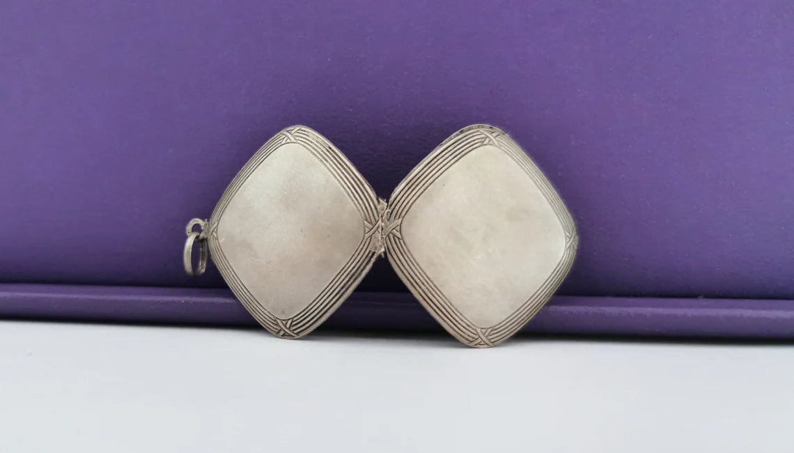 Antique French Edwardian silver locket pendant with engraved frame gift for her Antique Photo holder