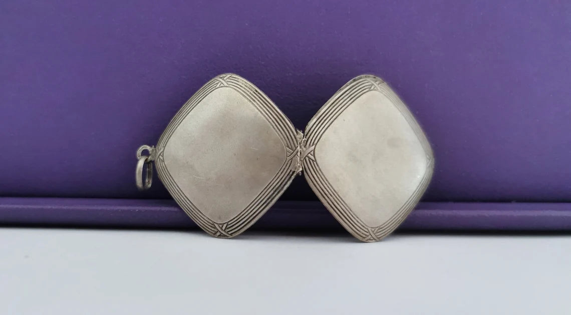 Antique French Edwardian silver locket pendant with engraved frame gift for her Antique Photo holder