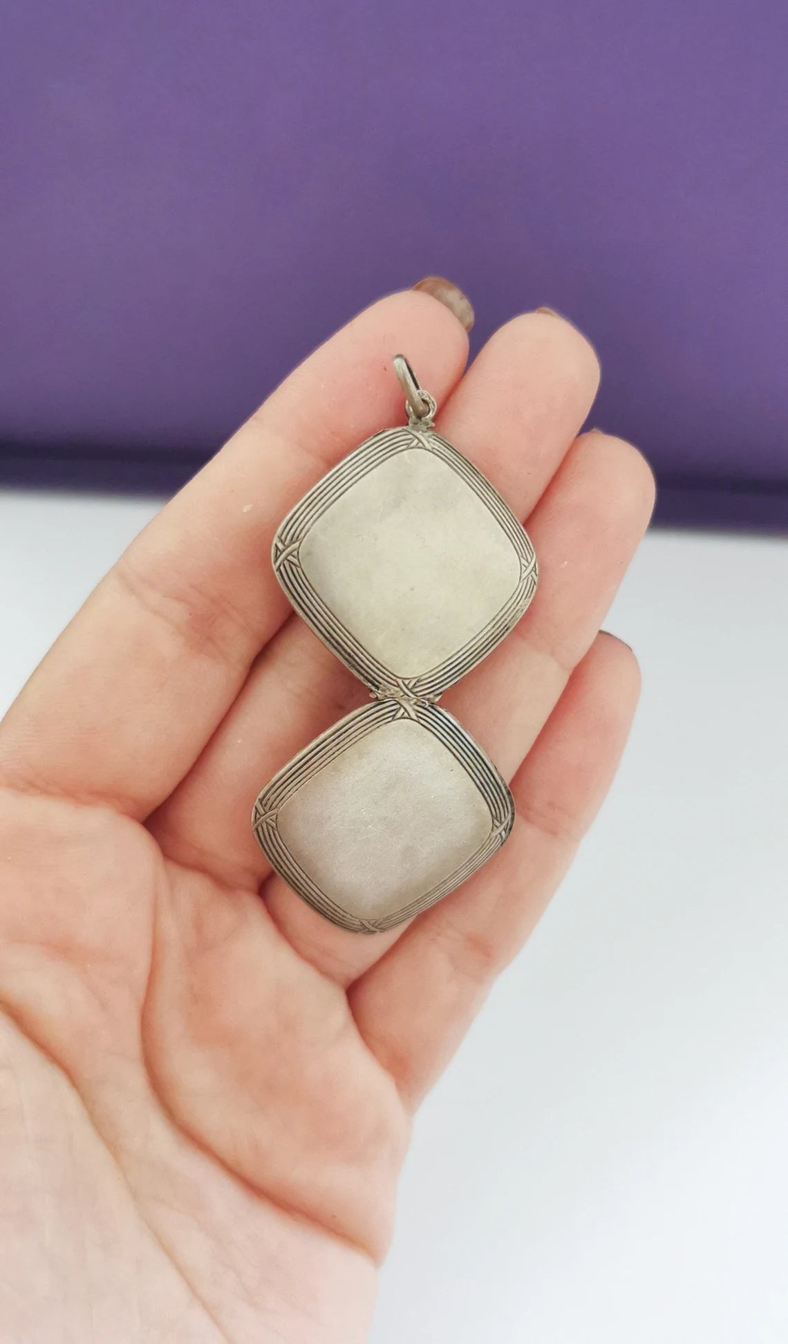 Antique French Edwardian silver locket pendant with engraved frame gift for her Antique Photo holder