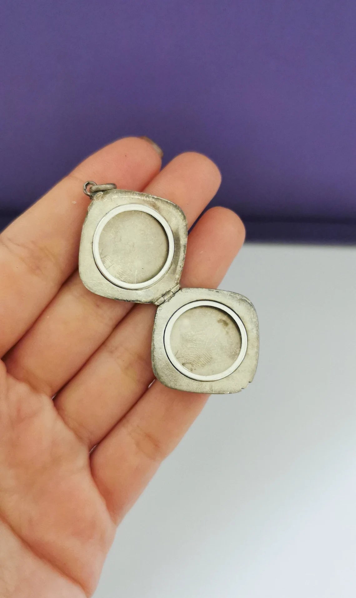 Antique French Edwardian silver locket pendant with engraved frame gift for her Antique Photo holder