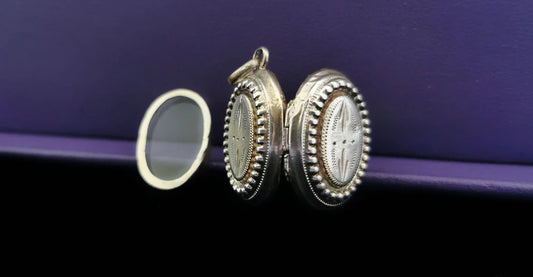 Antique French Silver Reliquary locket with protective glass, Victorian mourning locket, unique gift