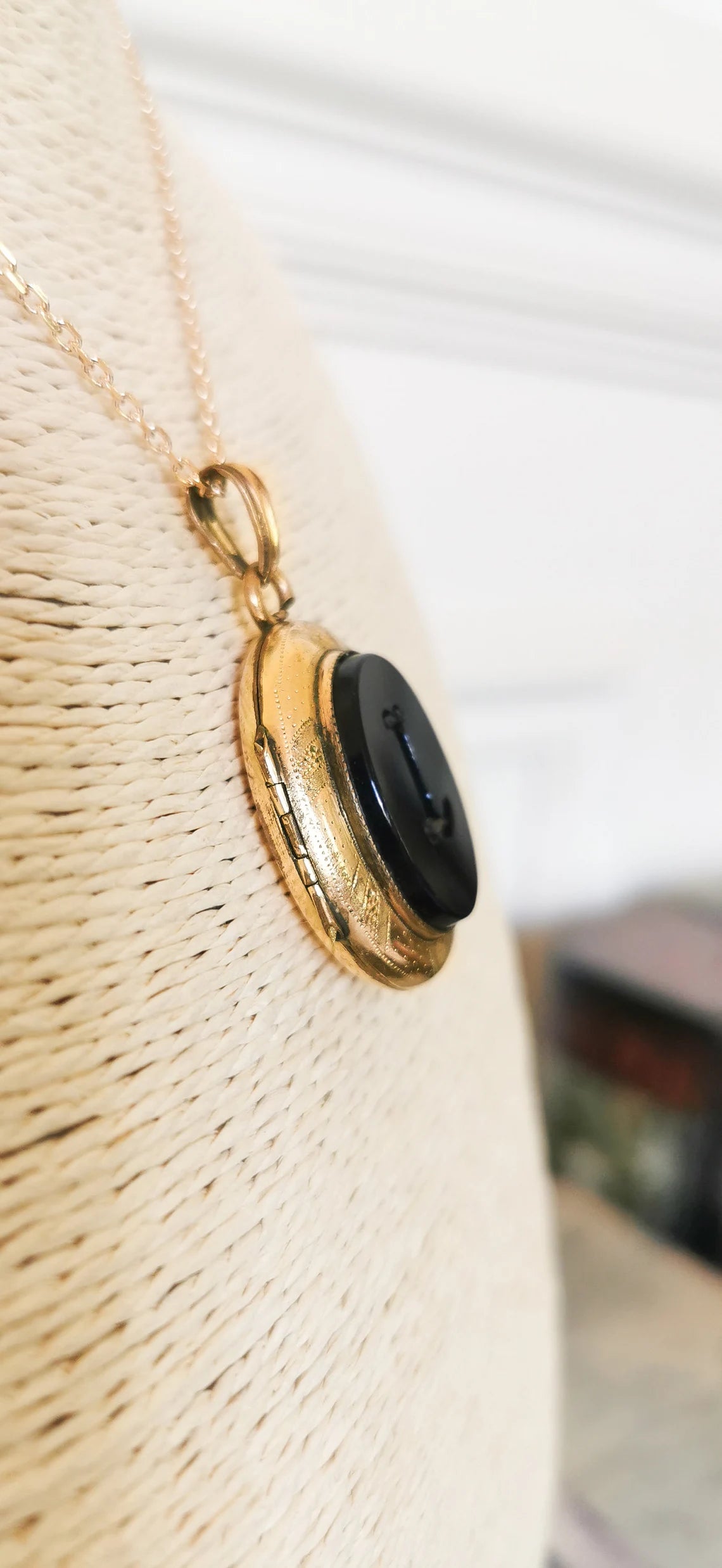 Antique Onyx Locket Beautiful XIX Century French Victorian Onyx locket with engraved L Antique photo holder gift for her