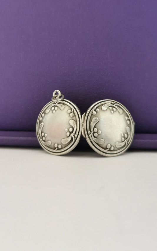 Antique Silver Art Nouveau floral Locket French antique locket Vintage photo holder gift for her
