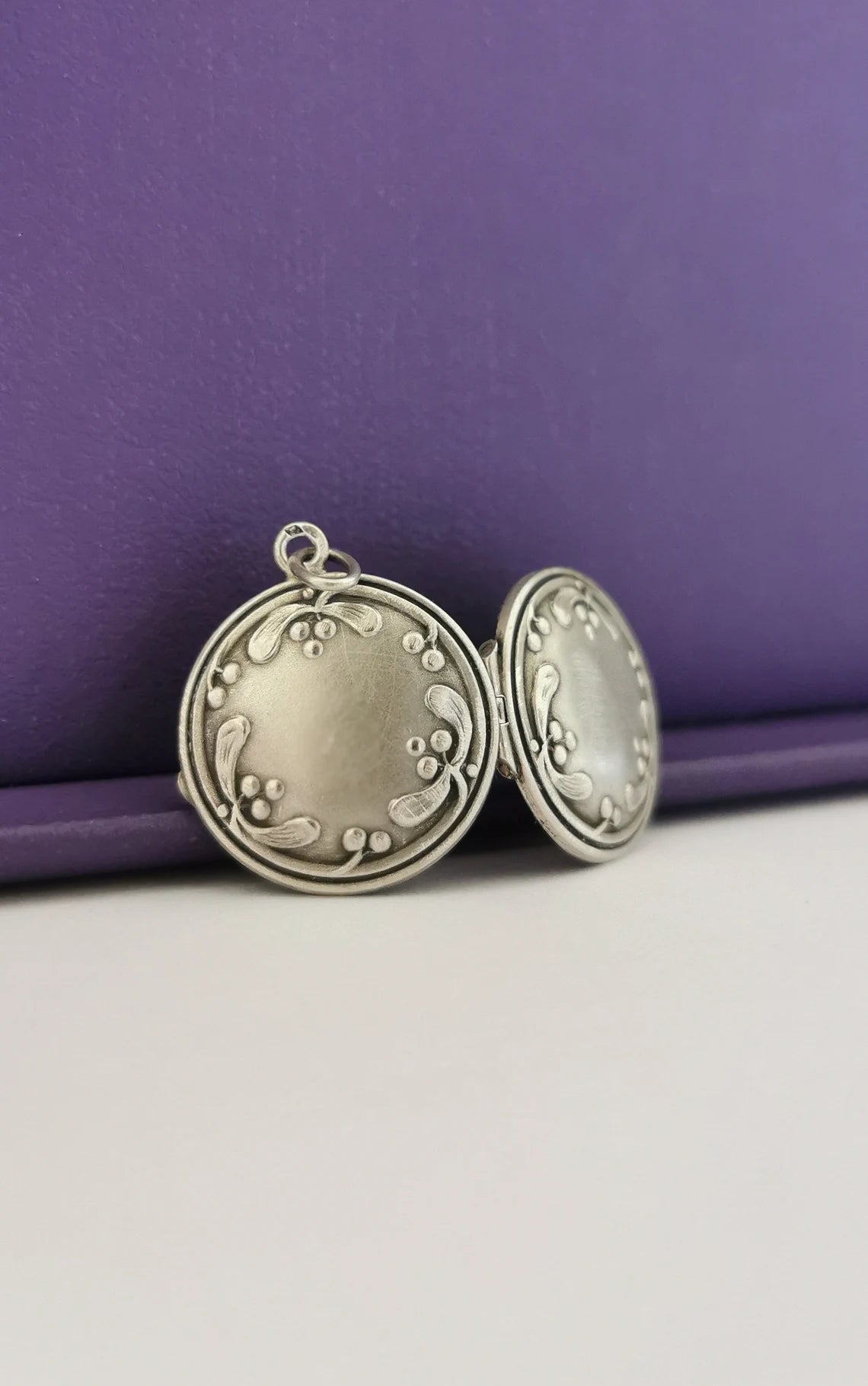 Antique Silver Art Nouveau floral Locket French antique locket Vintage photo holder gift for her