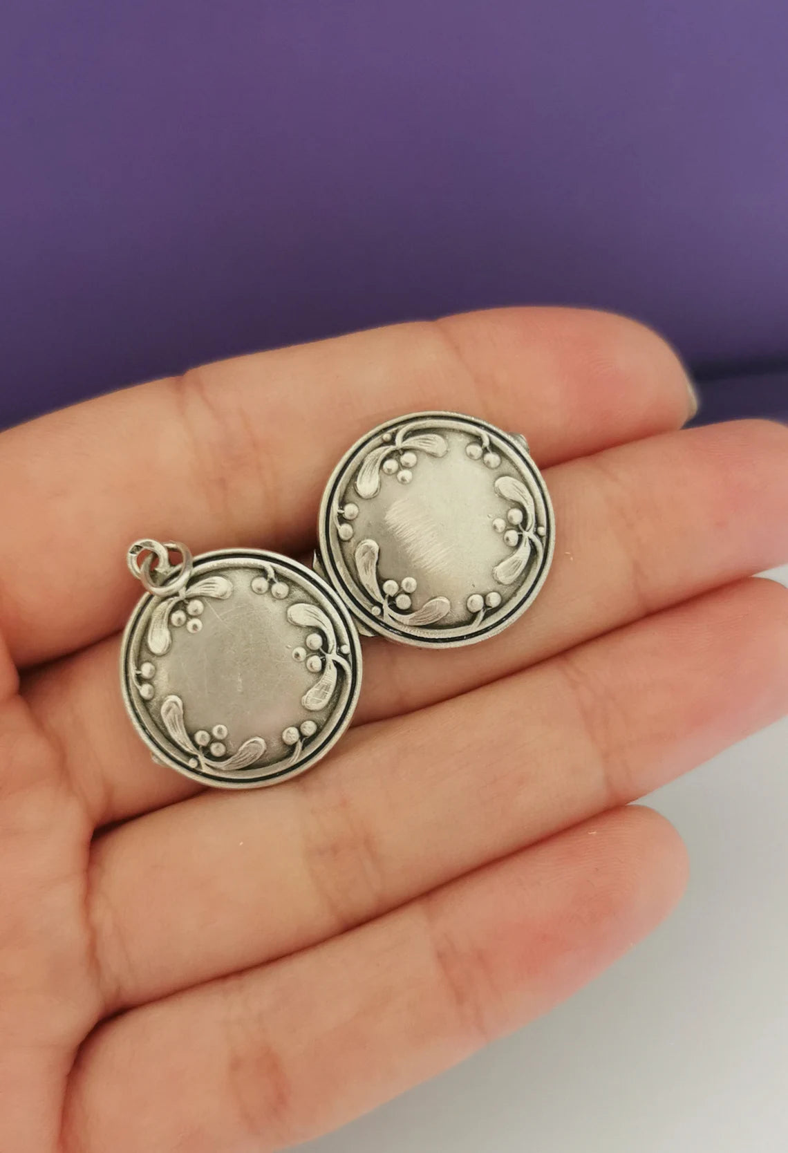 Antique Silver Art Nouveau floral Locket French antique locket Vintage photo holder gift for her