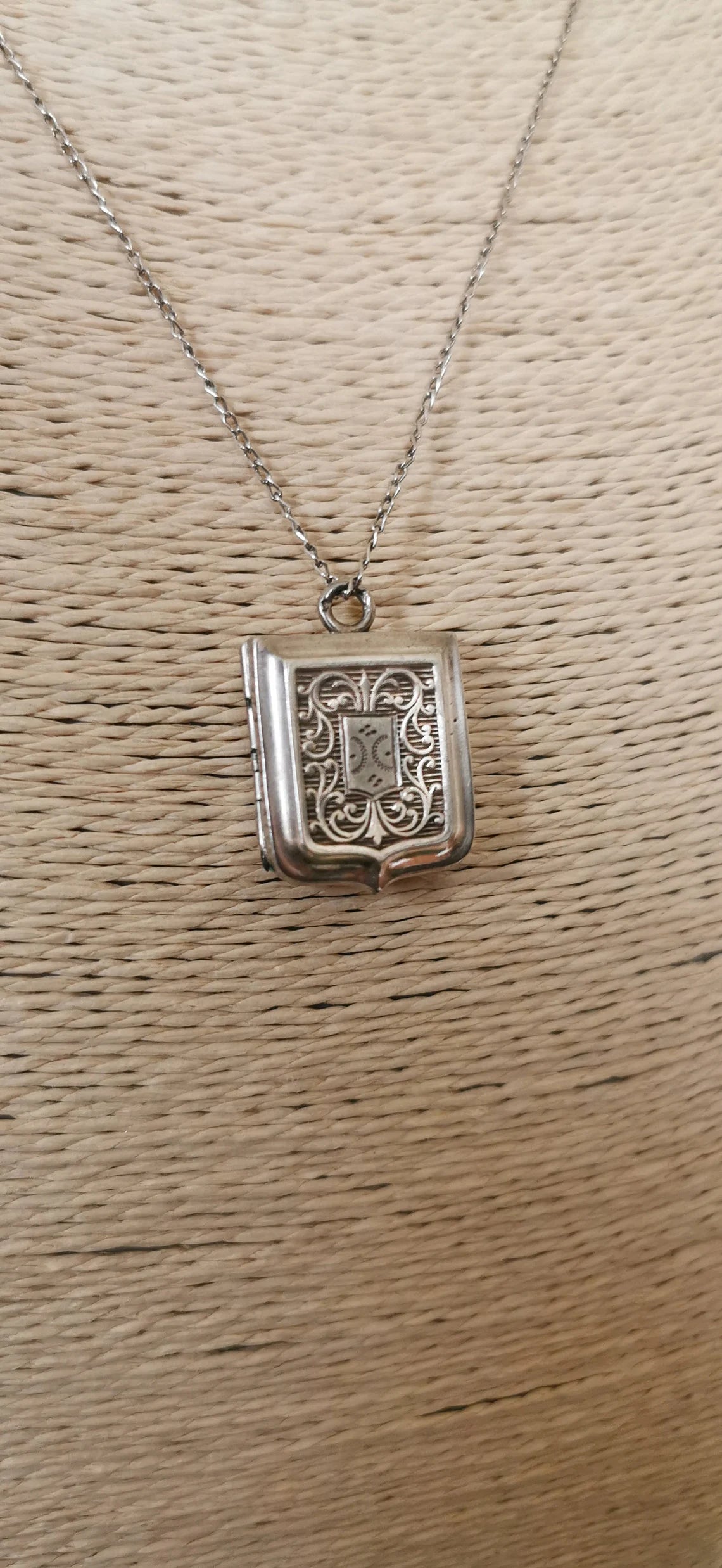 Antique silver engraved blason locket coat of arms French antique victorian silver locket with glass partition gift for him gift for her