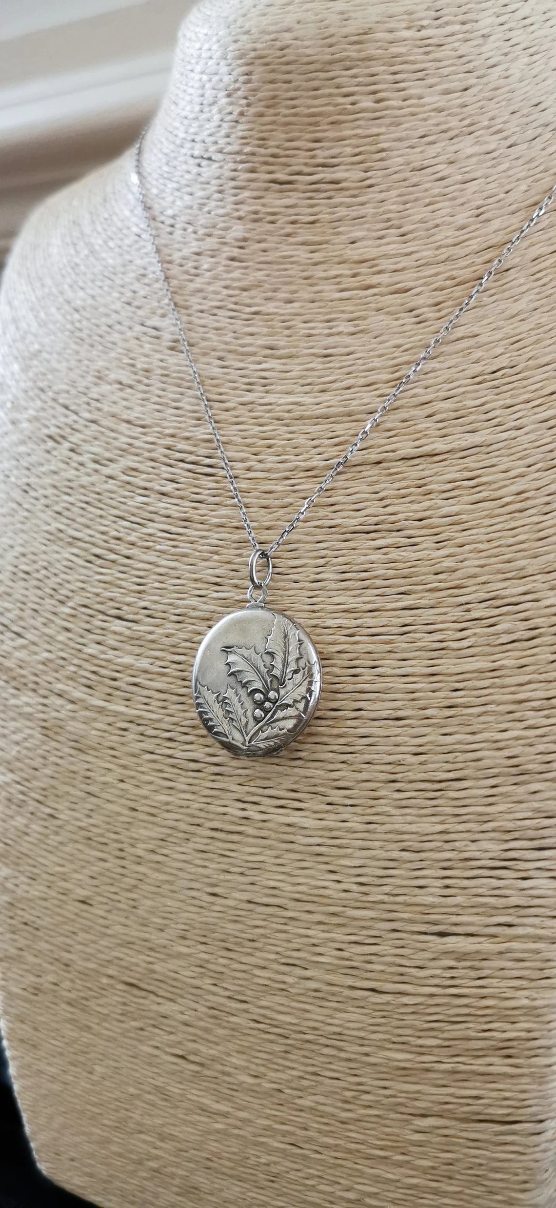 Art Nouveau Round silver Locket with Repousse Hawthorn branch Antique French Photo Pendant Antique Art Nouveau silver Locket Gift for her