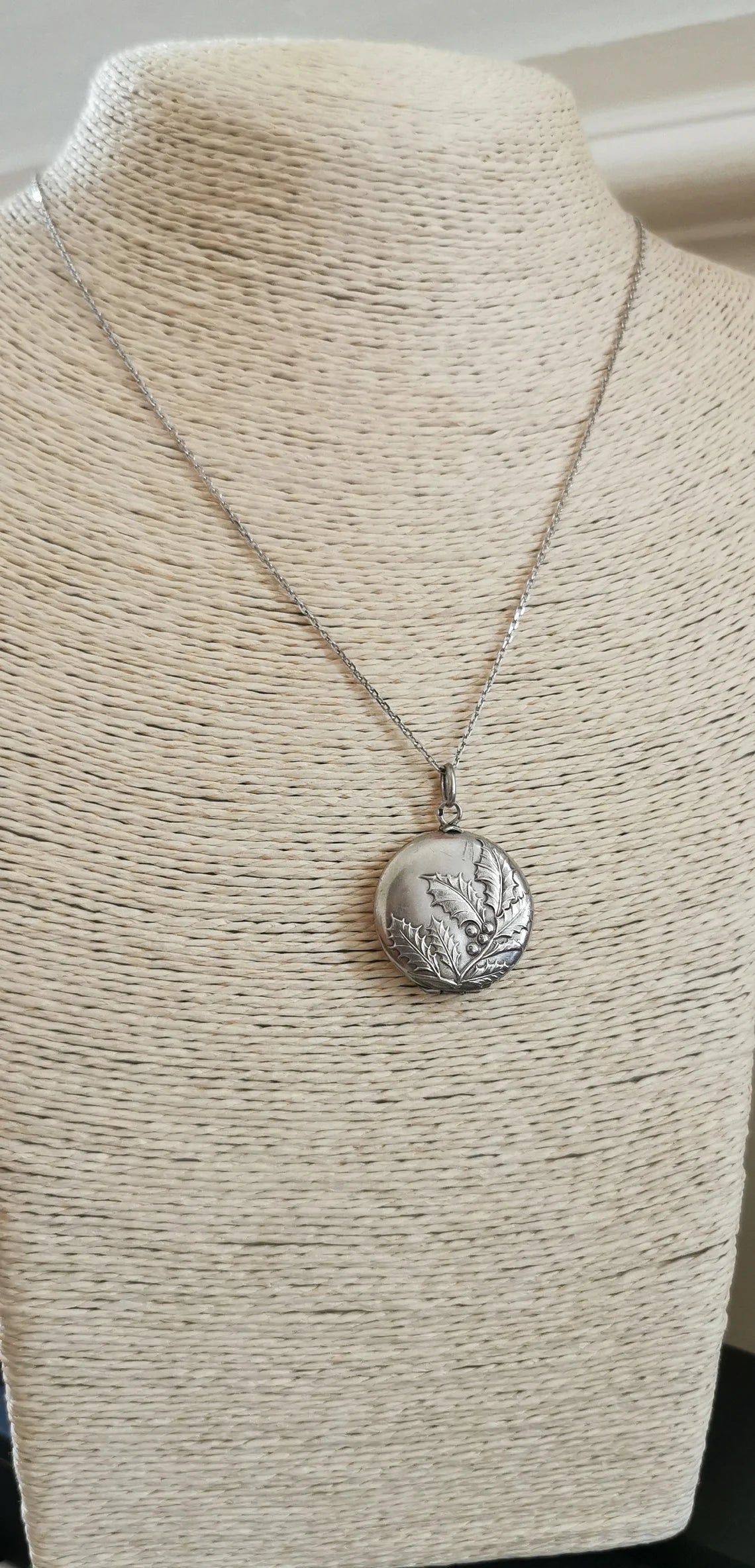 Art Nouveau Round silver Locket with Repousse Hawthorn branch Antique French Photo Pendant Antique Art Nouveau silver Locket Gift for her