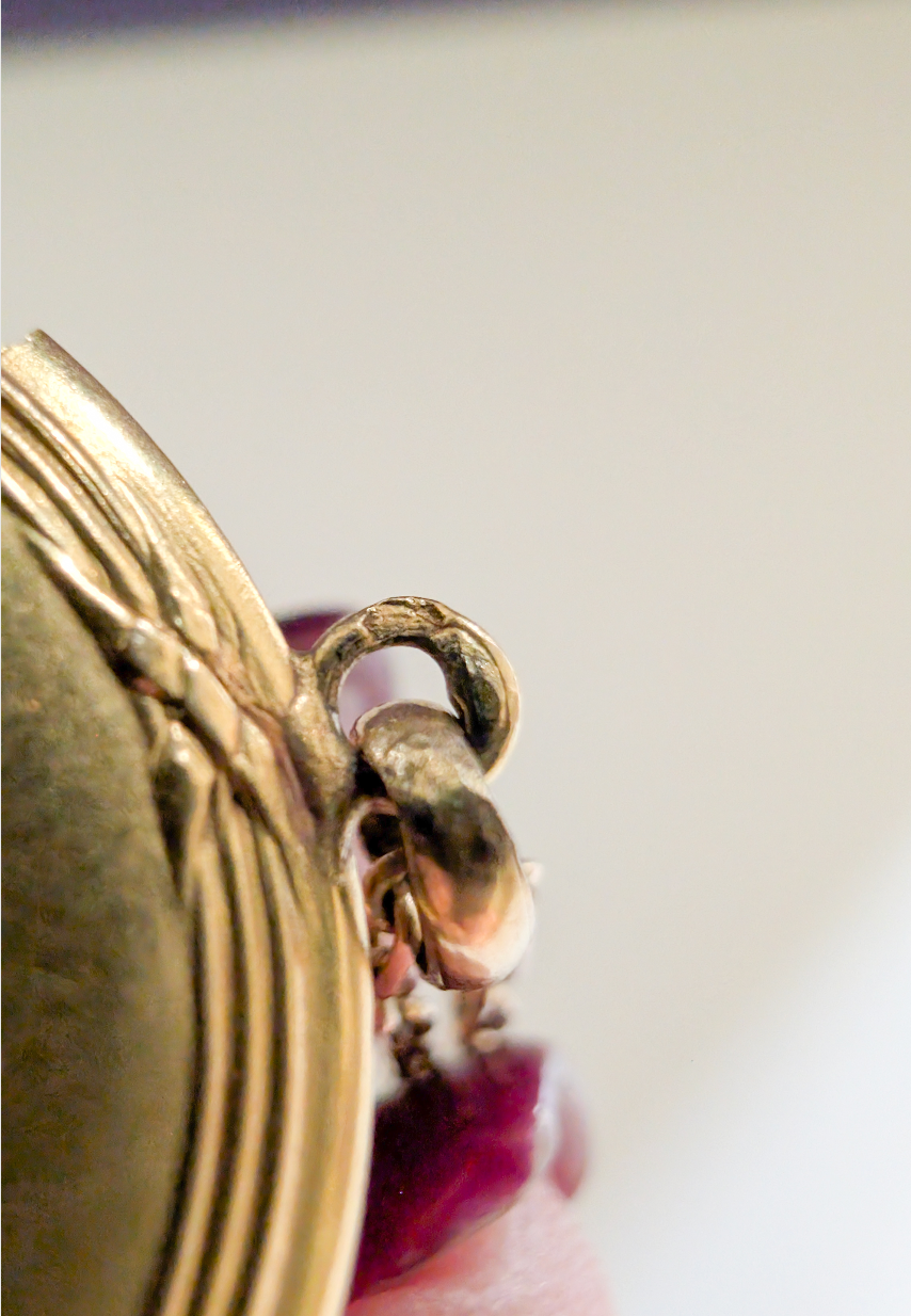 18K Gold Art Nouveau Locket with pearls & green gold : Antique Floral Engraved Pendant